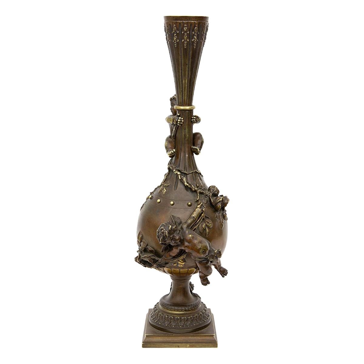 Signed Antique 19th Century French L. Moreau Bronze Vase For Sale