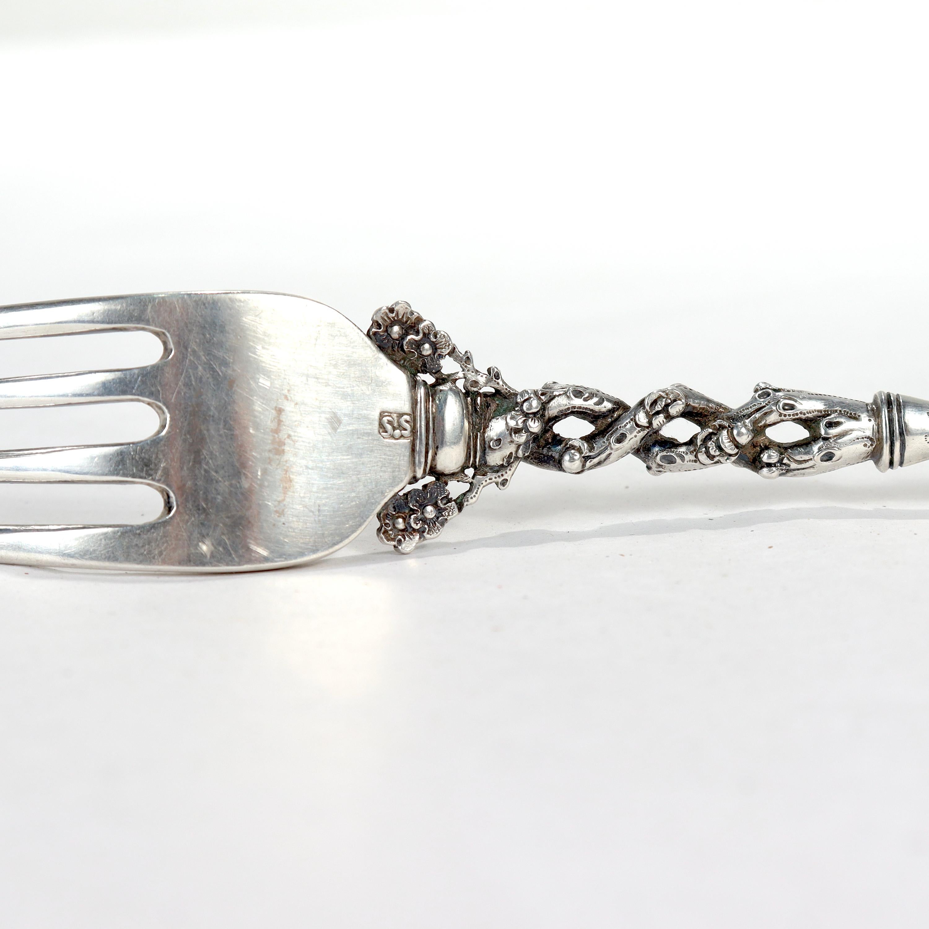 Signed Antique 3 Pc. Sun Shing Chinese Export Silver Spoons & Fork Flatware Set For Sale 9