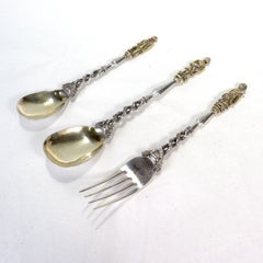 Signed Antique 3 Pc. Sun Shing Chinese Export Silver Spoons & Fork Flatware Set