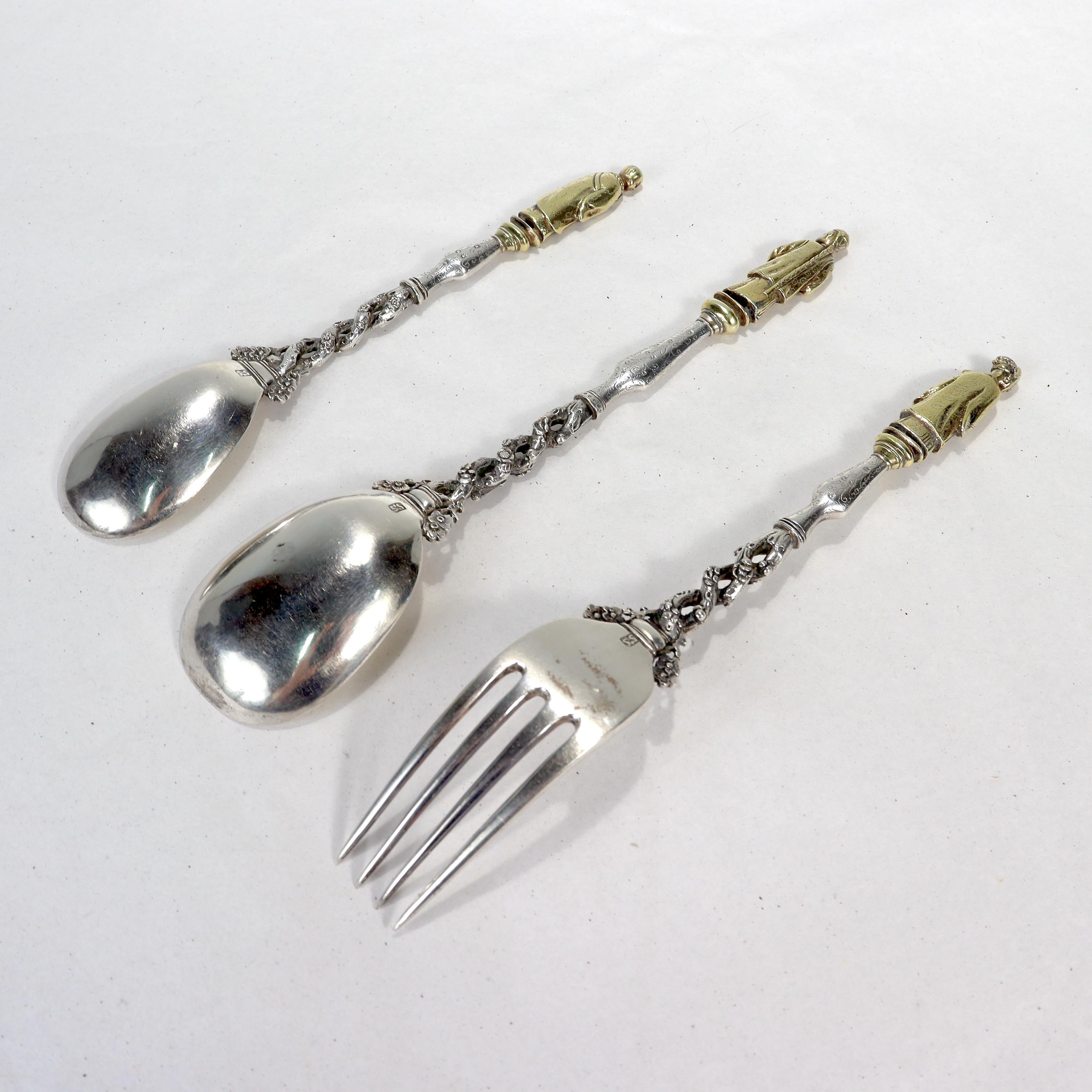 Firmato Antico 3 pezzi. Set di posate con cucchiai e forchette in argento da esportazione cinese Sun Shing In condizioni buone in vendita a Philadelphia, PA