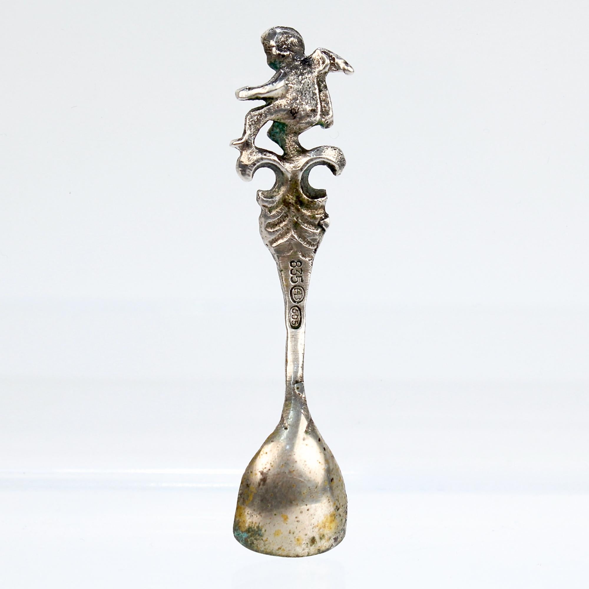 Signed Antique 835 Silver & Crystal Figural Rooster Salt Cellar by August Betz For Sale 5