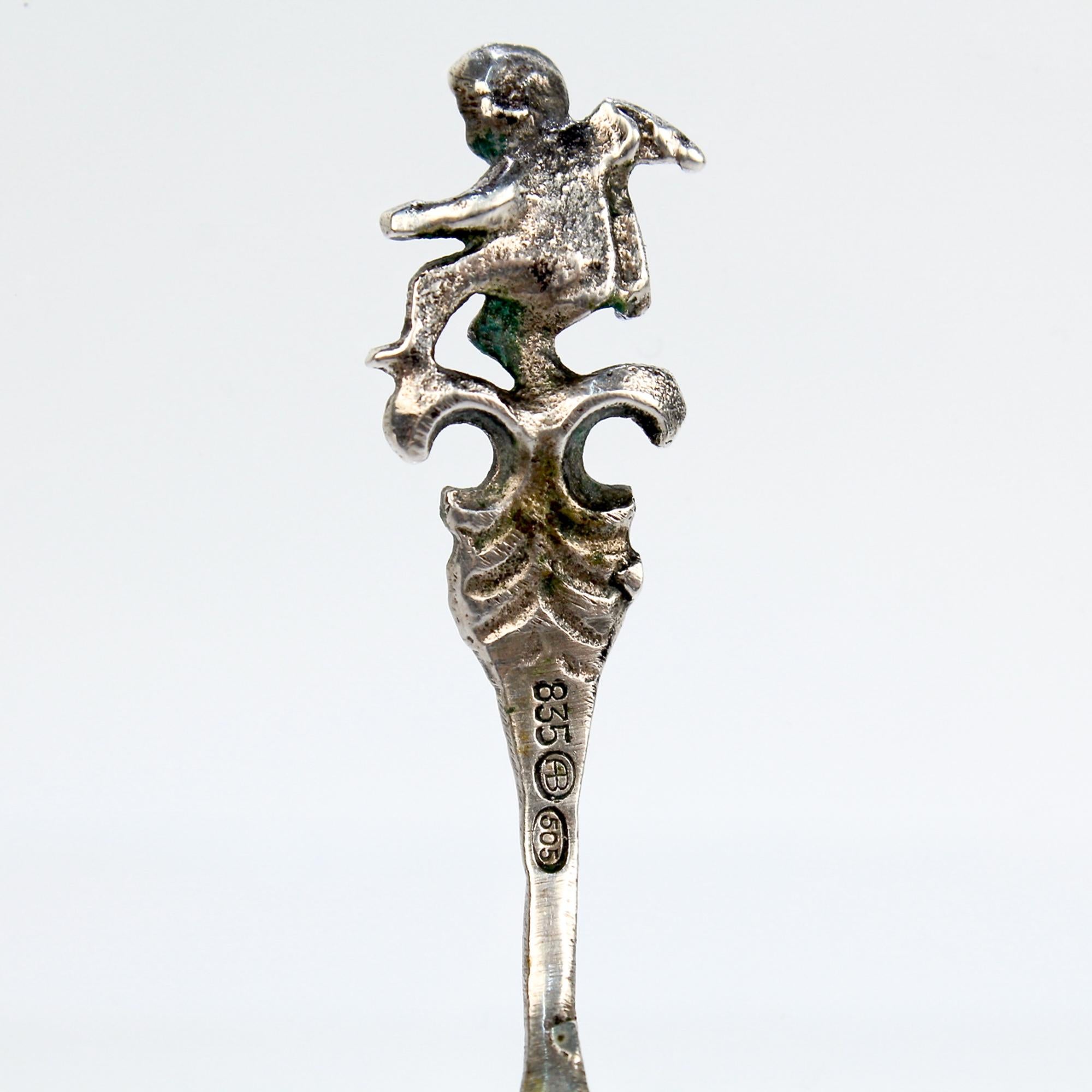 Signed Antique 835 Silver & Crystal Figural Rooster Salt Cellar by August Betz For Sale 6