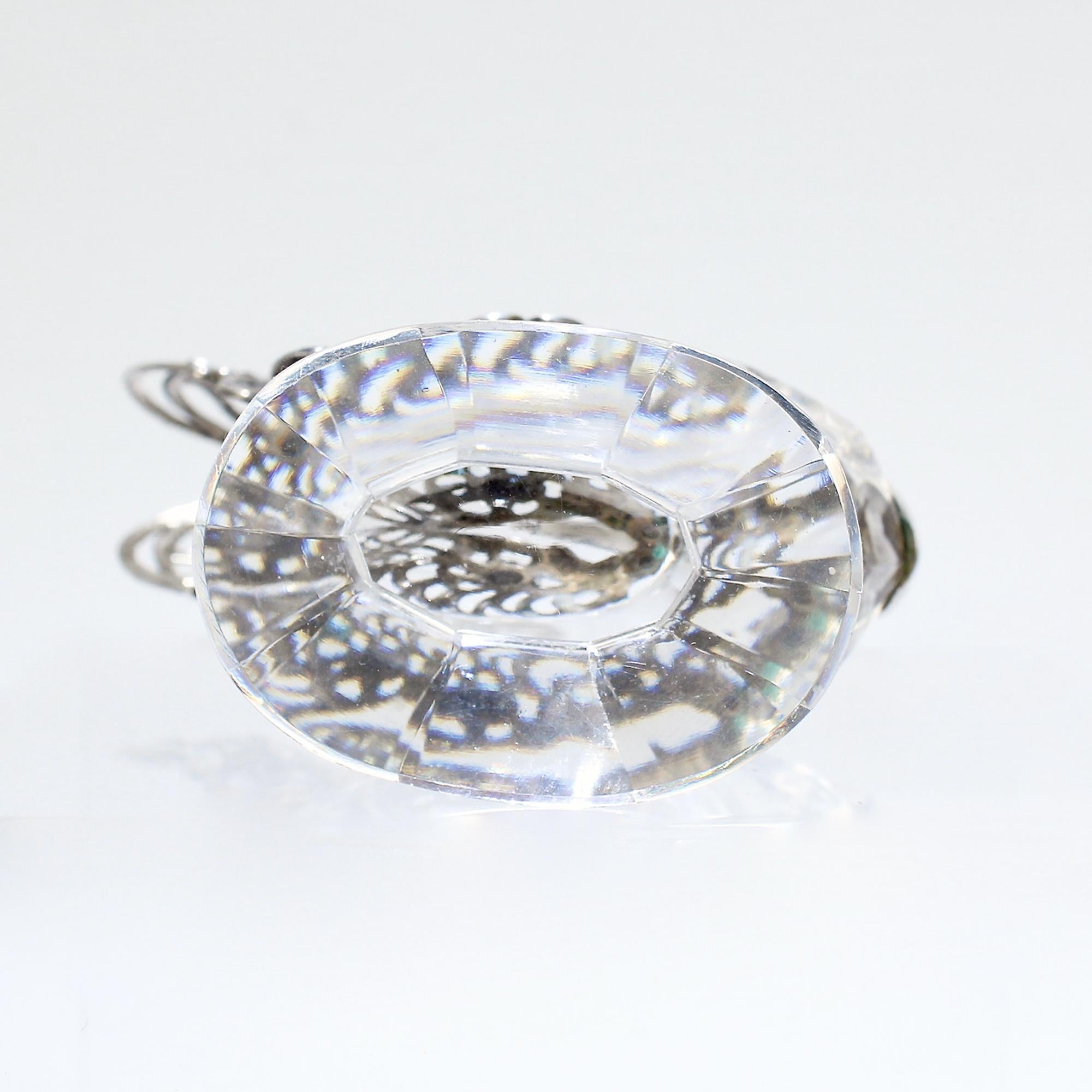 Signed Antique 835 Silver & Crystal Figural Rooster Salt Cellar by August Betz For Sale 9