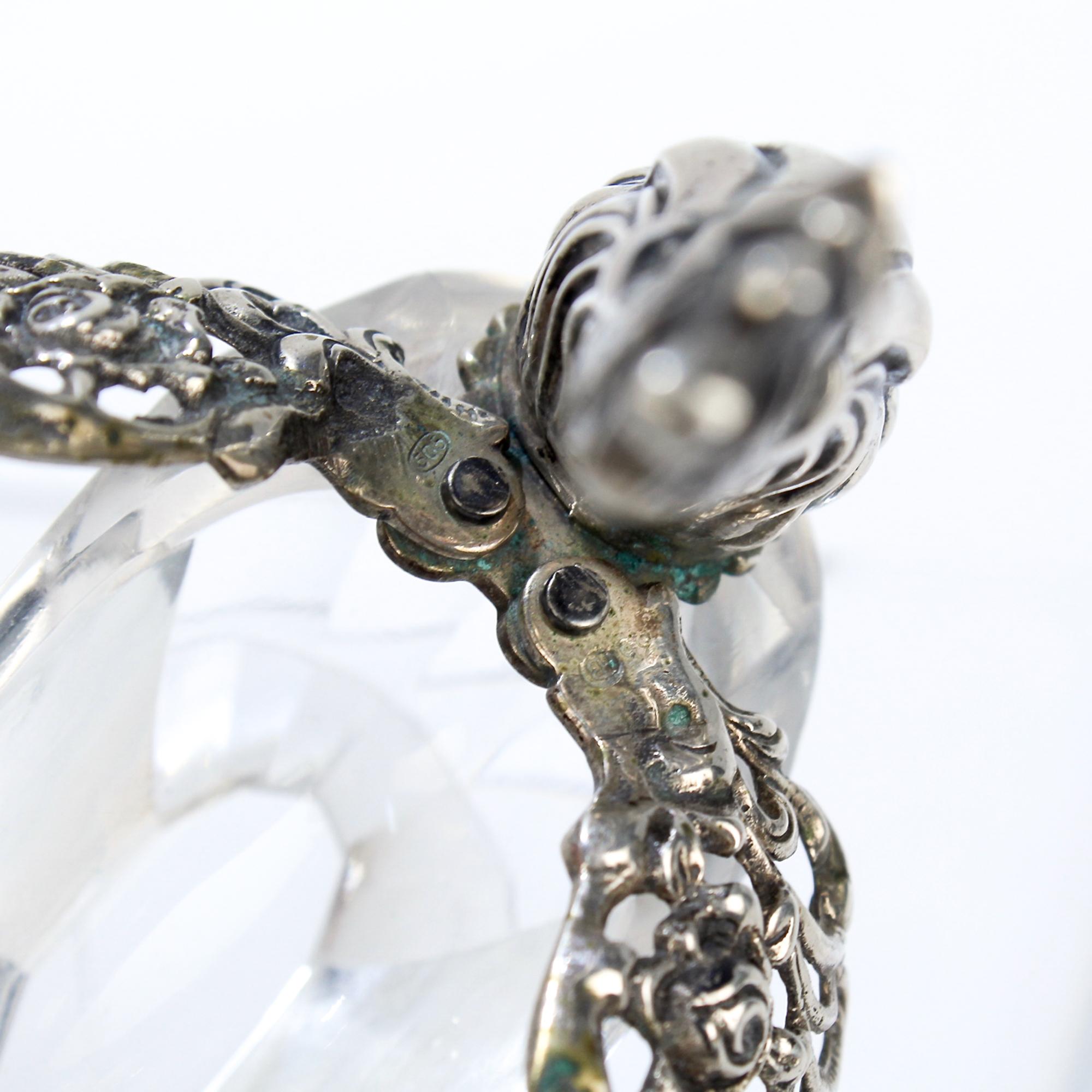 Signed Antique 835 Silver & Crystal Figural Rooster Salt Cellar by August Betz For Sale 11