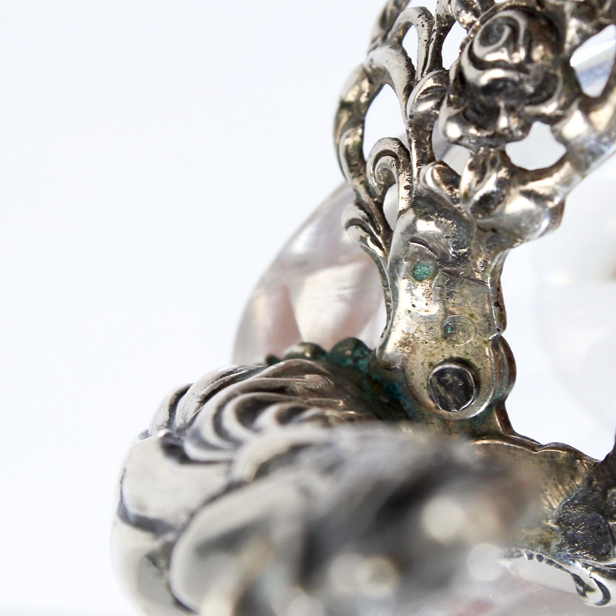 Signed Antique 835 Silver & Crystal Figural Rooster Salt Cellar by August Betz For Sale 13