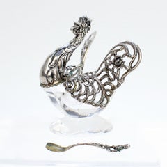 Salière à coq figurative en argent et cristal signée Antique 835 par August Betz