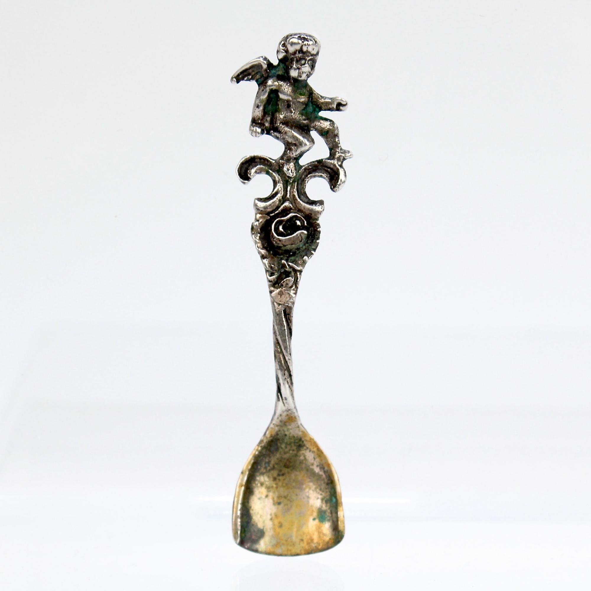 Signed Antique 835 Silver & Crystal Figural Rooster Salt Cellar by August Betz For Sale 4