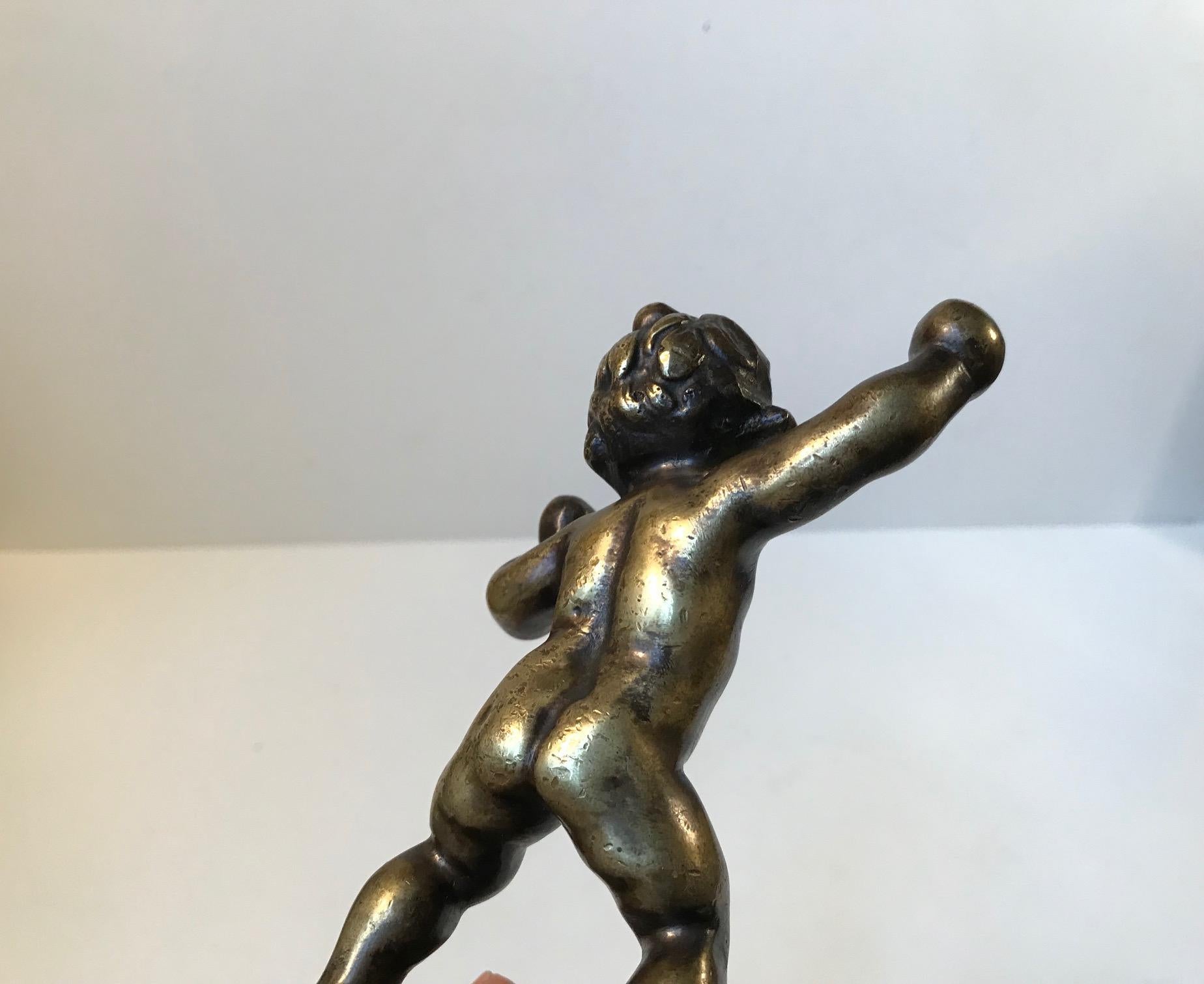 Arts and Crafts Signed Antique Bronze of Dancing Baby Boy, circa 1900 For Sale