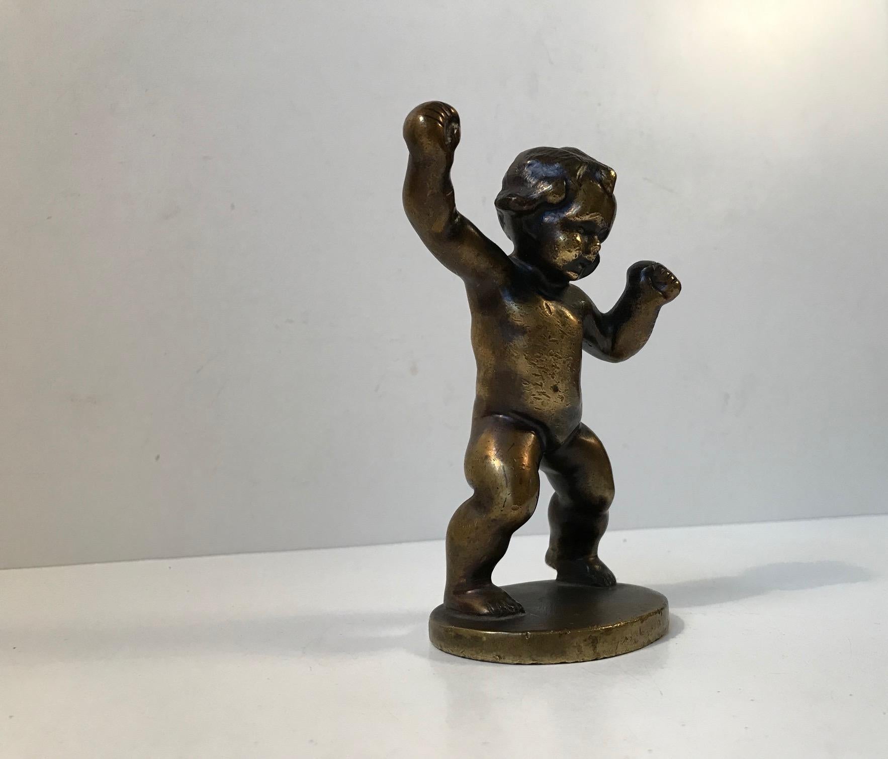 Signed Antique Bronze of Dancing Baby Boy, circa 1900 For Sale 1
