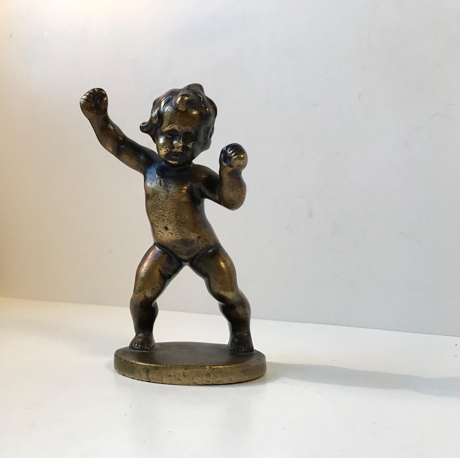 Signed Antique Bronze of Dancing Baby Boy, circa 1900 For Sale 2