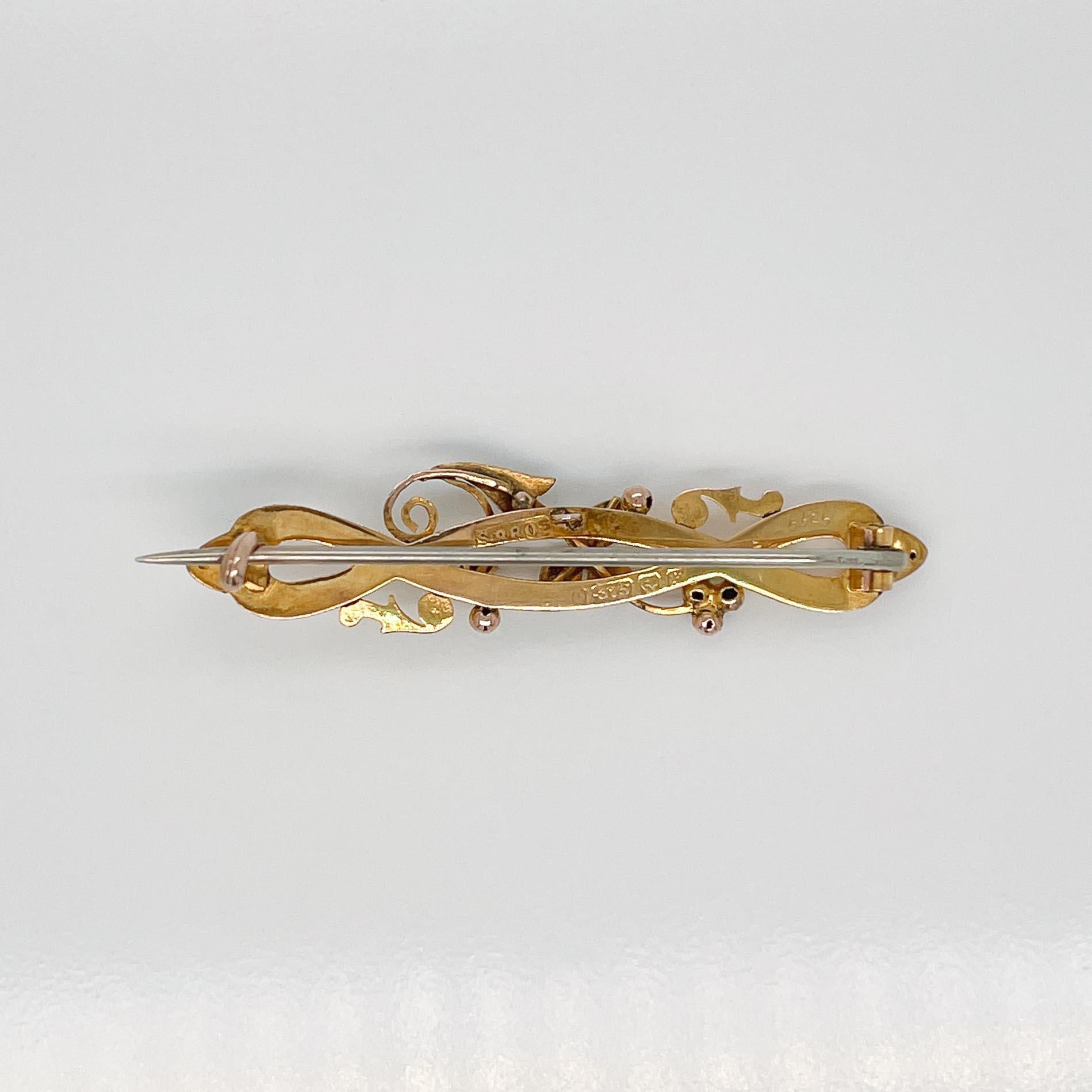 Signed Antique English Art Nouveau 9 Ct Gold & Seed Pearl Brooch / Pendant For Sale 2