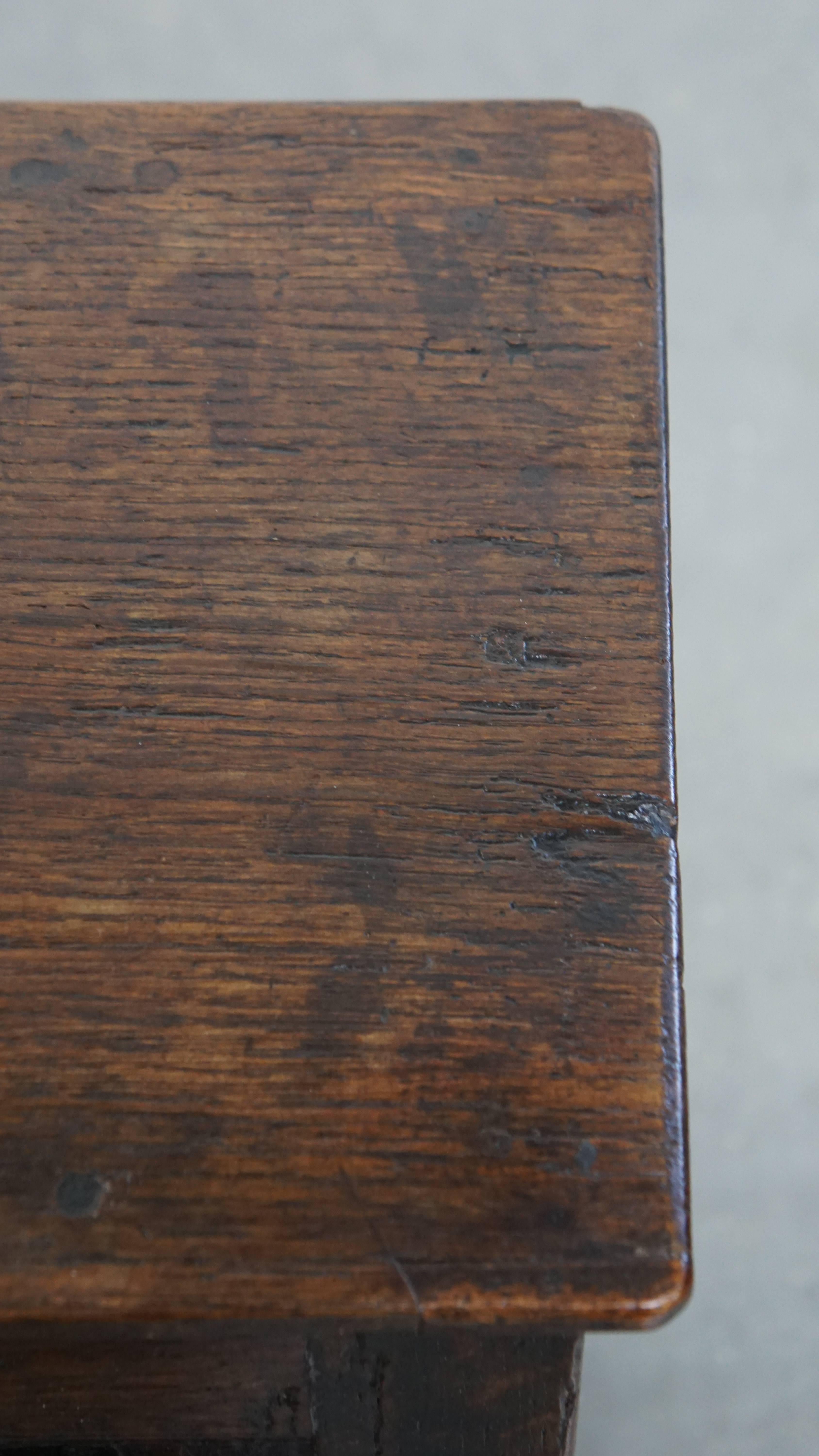 Signed Antique English Oak Joint Stool / Stool from the 17th Century For Sale 3