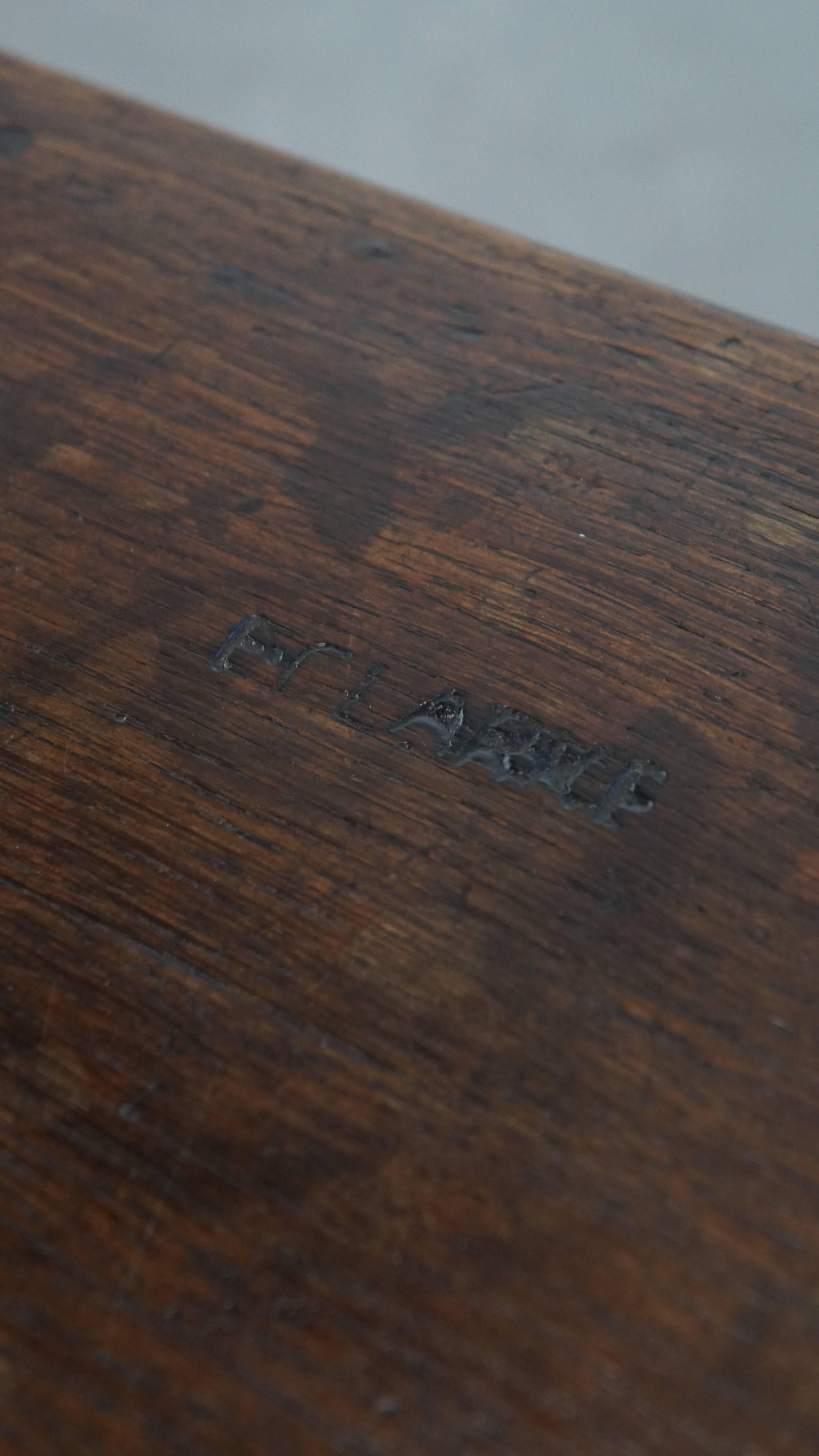 Wood Signed Antique English Oak Joint Stool / Stool from the 17th Century For Sale