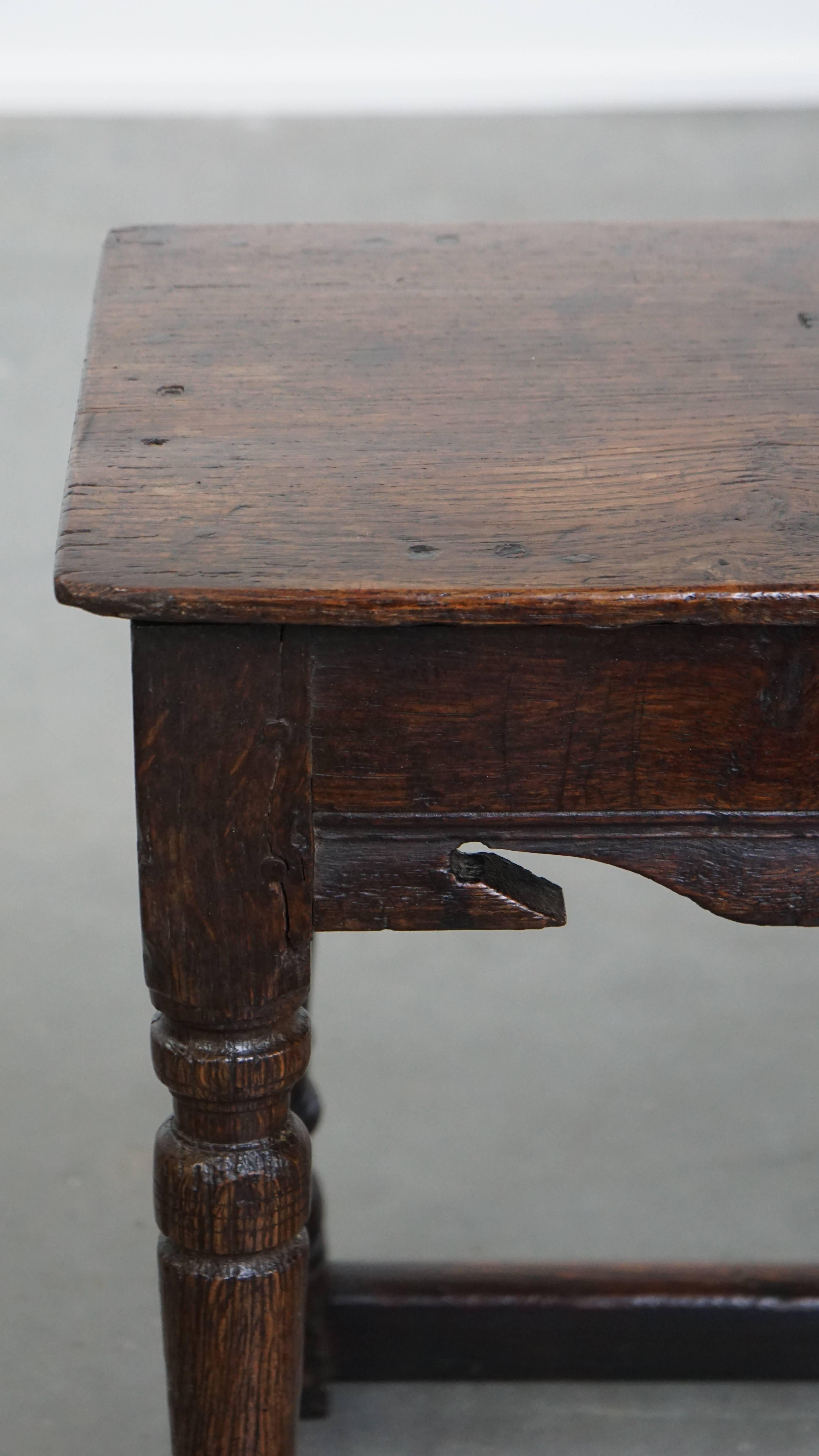 Signed Antique English Oak Joint Stool / Stool from the 17th Century For Sale 1