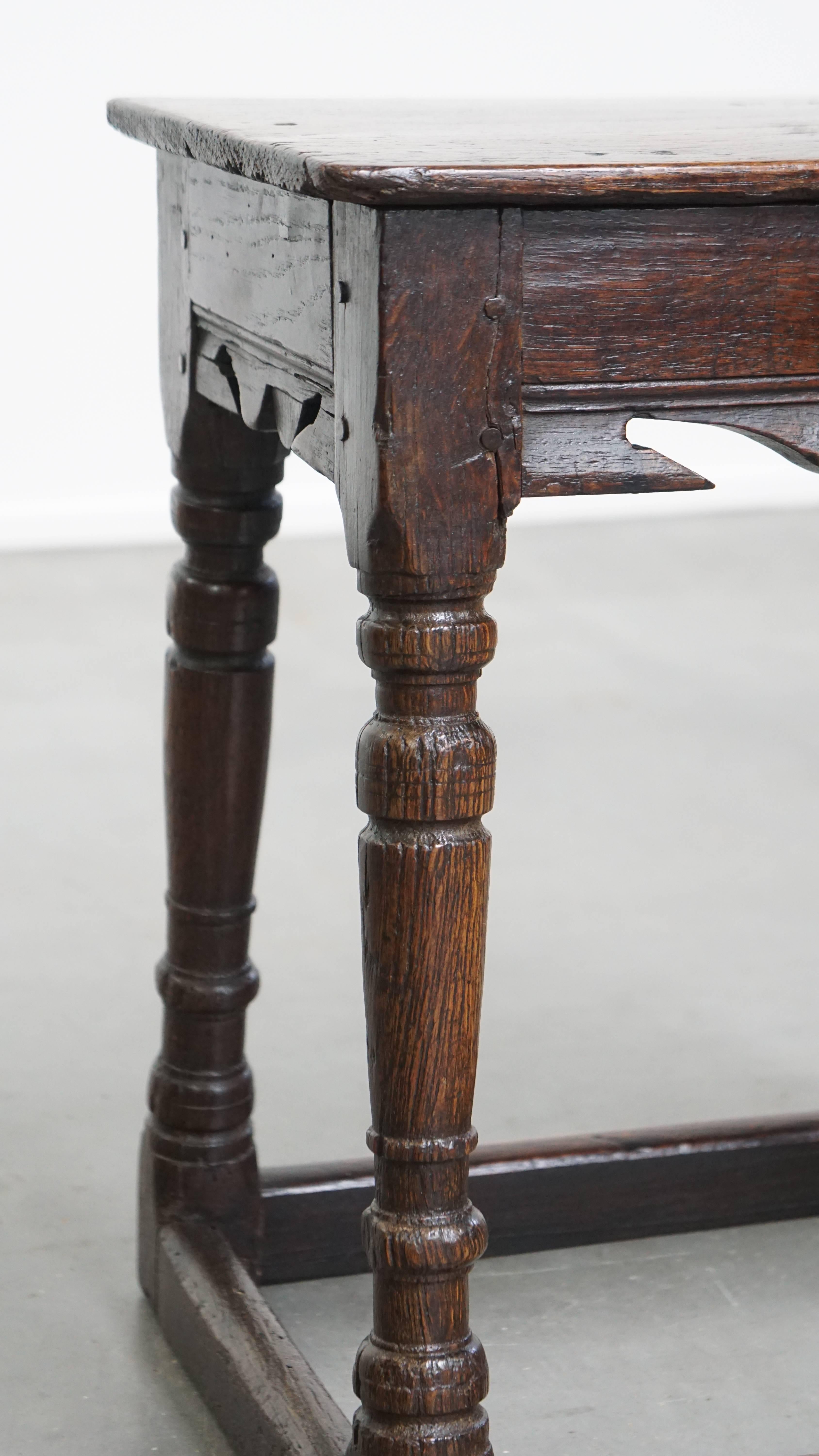 Signed Antique English Oak Joint Stool / Stool from the 17th Century For Sale 2