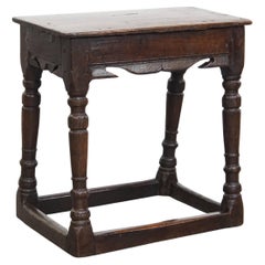 Signed Antique English Oak Joint Stool / Stool from the 17th Century