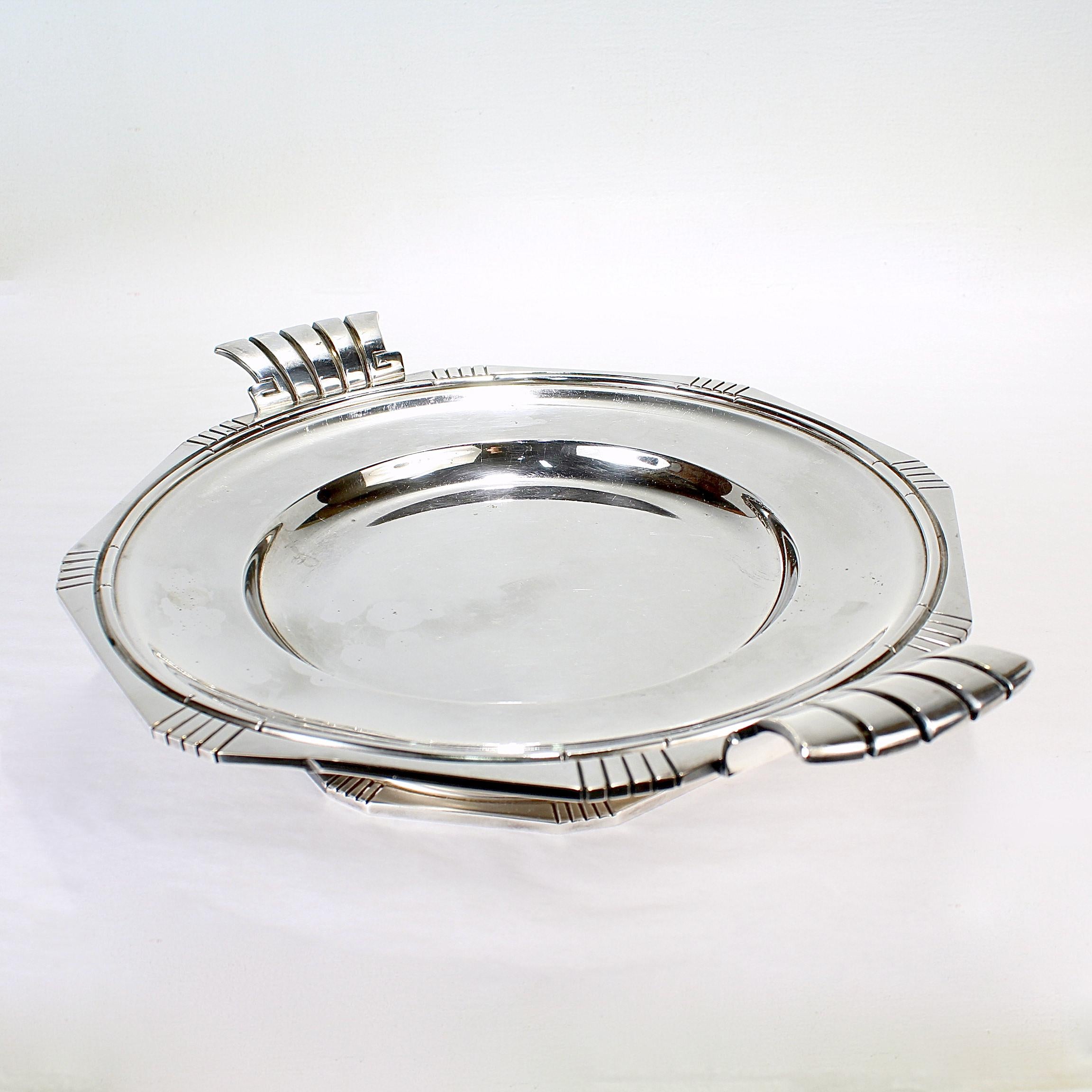Women's or Men's Signed Antique French Art Deco Silver Plated Tazza or Table Centerpiece For Sale