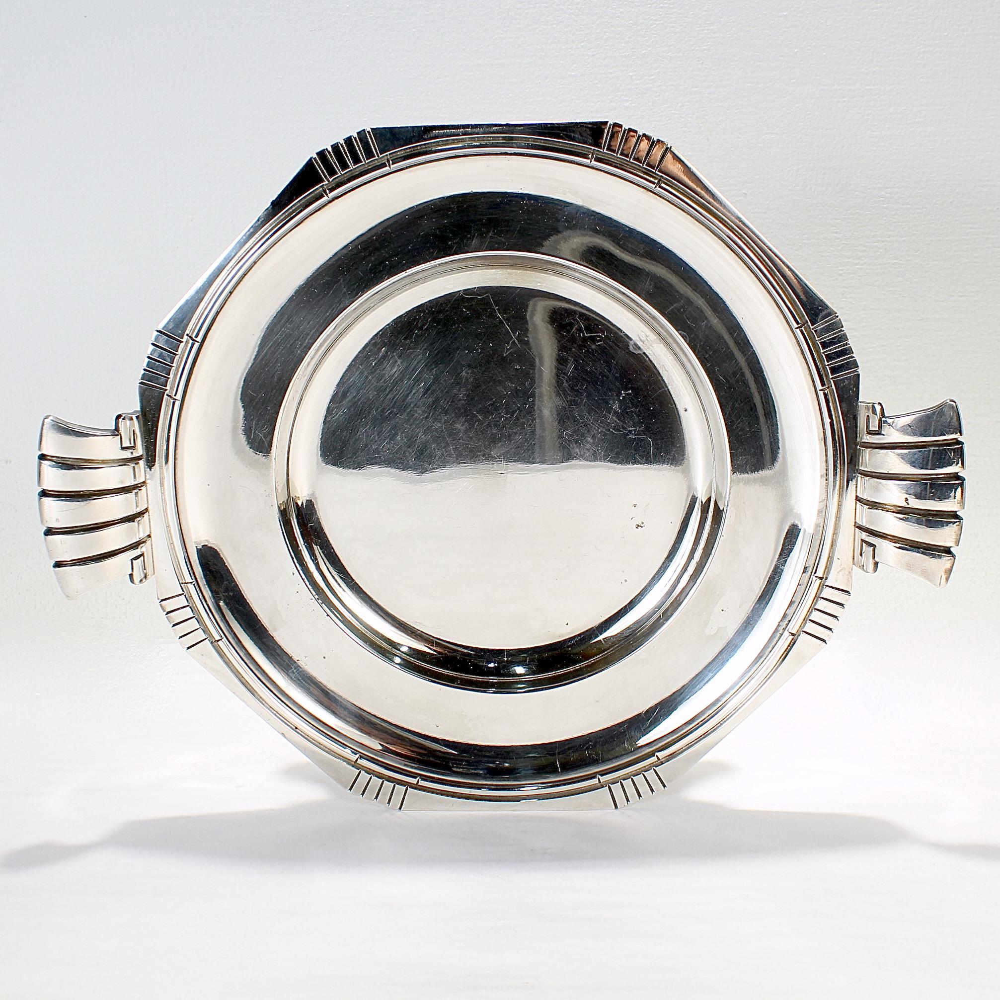 Signed Antique French Art Deco Silver Plated Tazza or Table Centerpiece For Sale 2