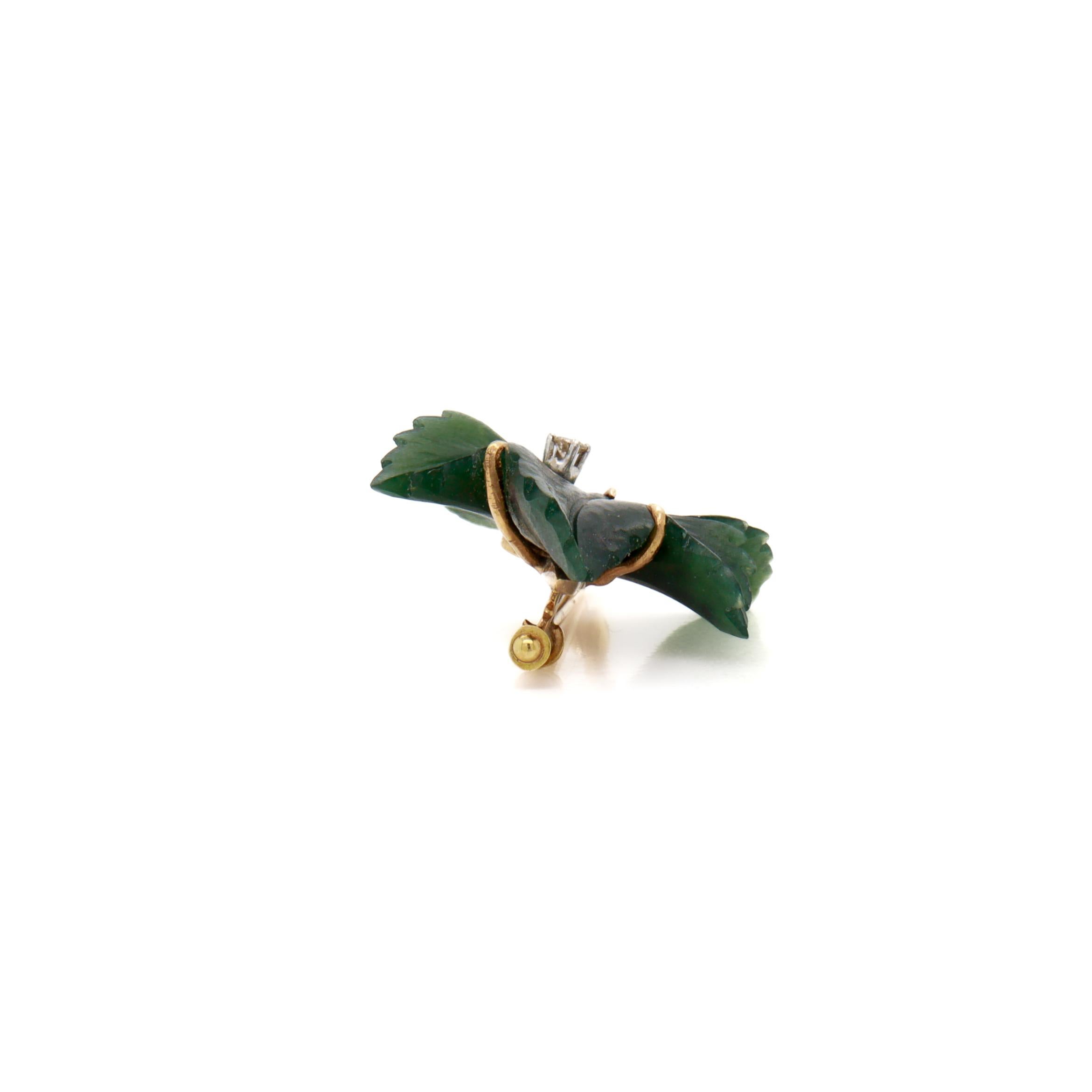 Signed Antique German 14k Gold, Jade, & Diamond Figural Leaf Brooch For Sale 6