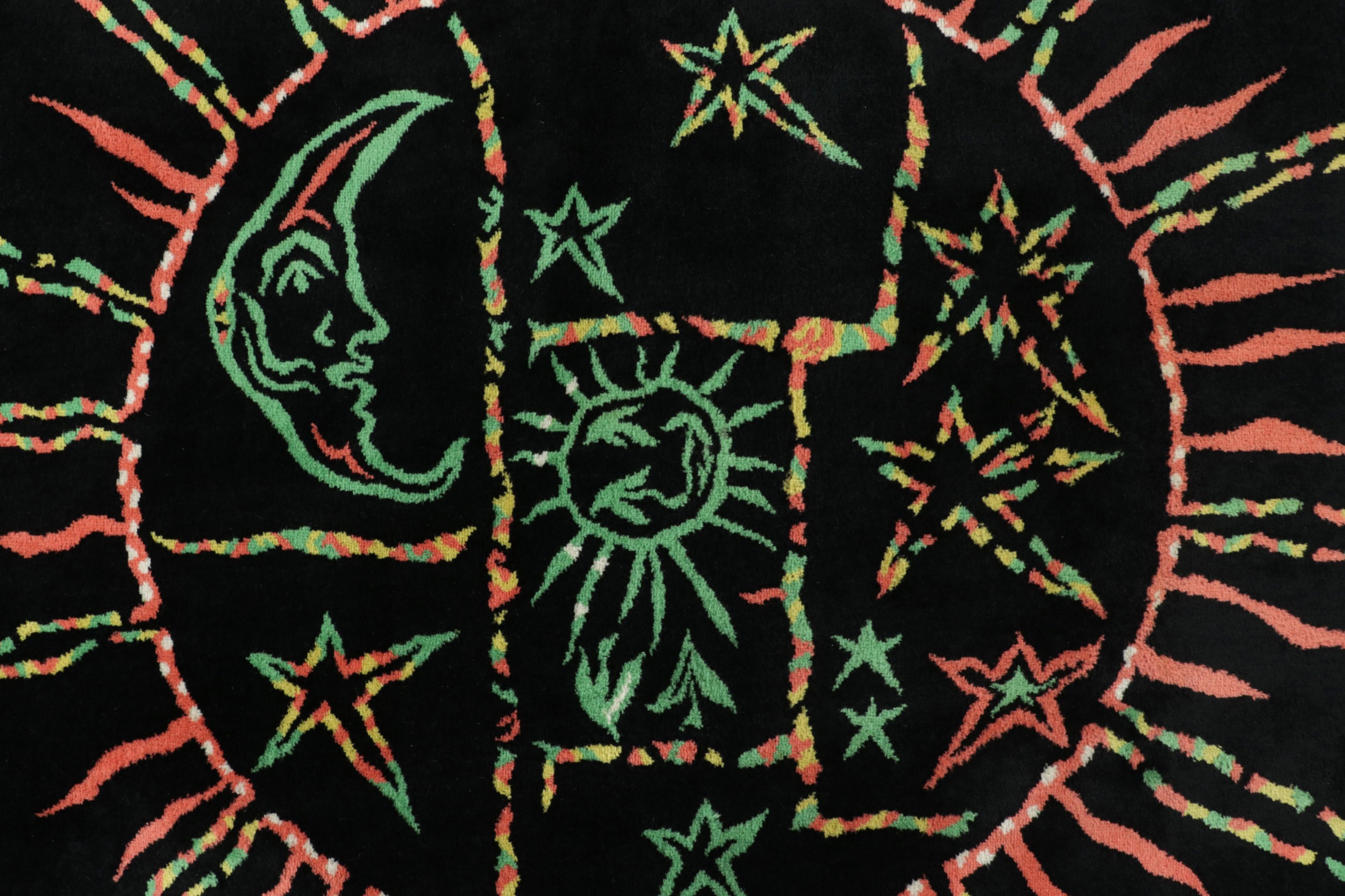 Français Tapisserie ancienne signée Jean Lurcat French Tapestry in Black with Pictorial - Rug & Kilim en vente