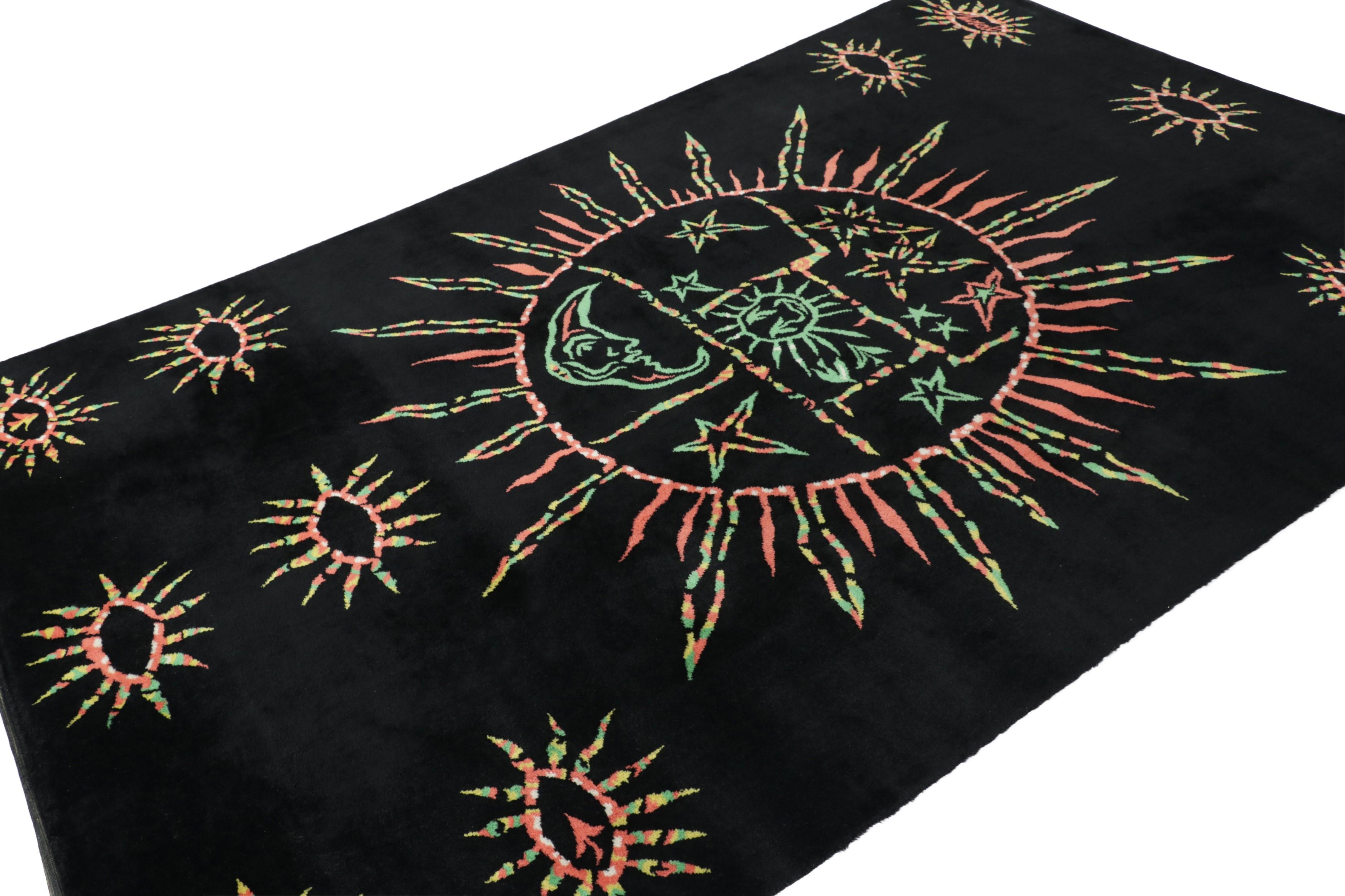 Noué à la main Tapisserie ancienne signée Jean Lurcat French Tapestry in Black with Pictorial - Rug & Kilim en vente