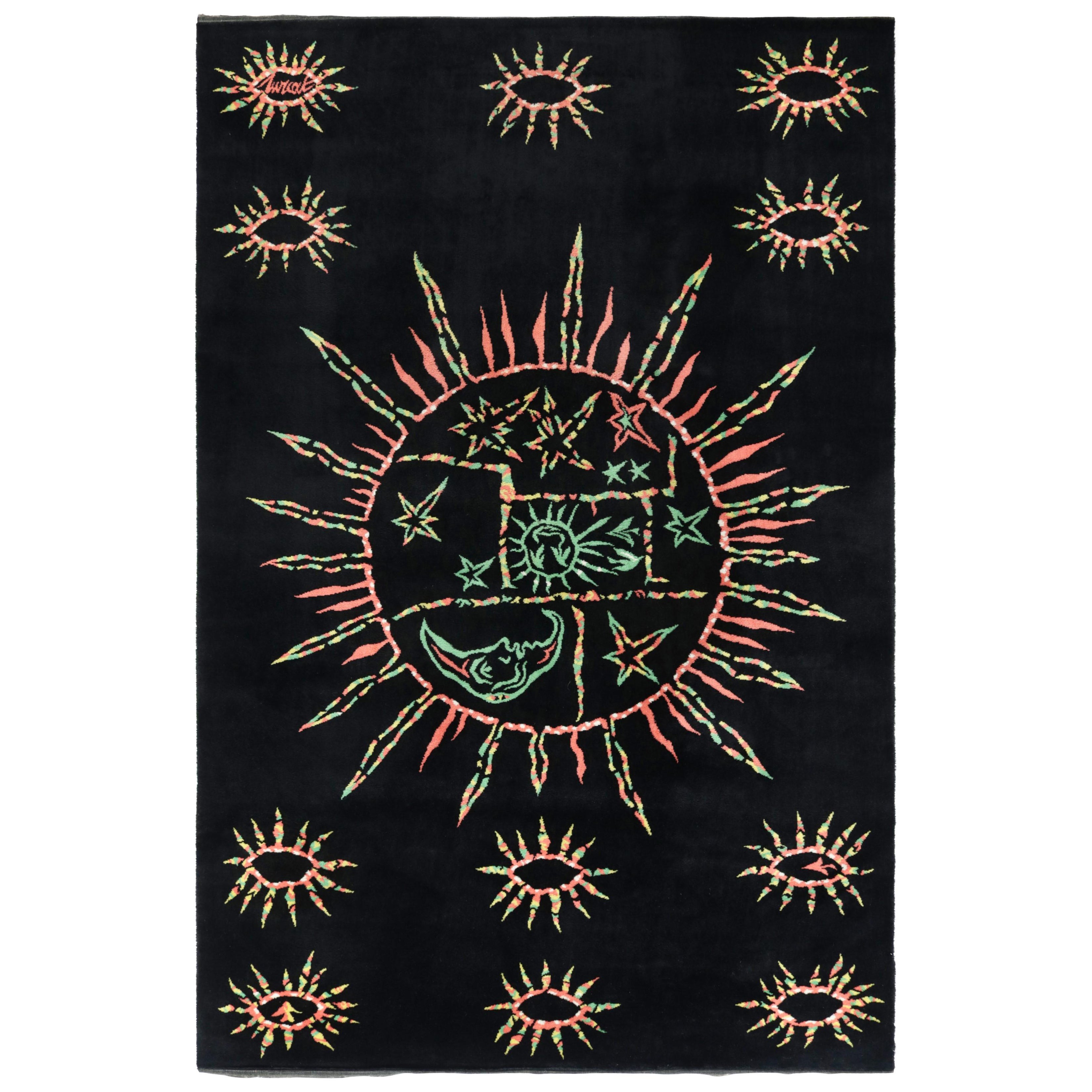Tapisserie ancienne signée Jean Lurcat French Tapestry in Black with Pictorial - Rug & Kilim en vente