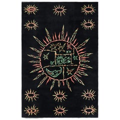 Tapisserie ancienne signée Jean Lurcat French Tapestry in Black with Pictorial - Rug & Kilim