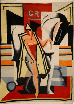 Signed Antique Jean Metzinger Bold Tapestry “Ecuyère au cirque” - Rug & Kilim