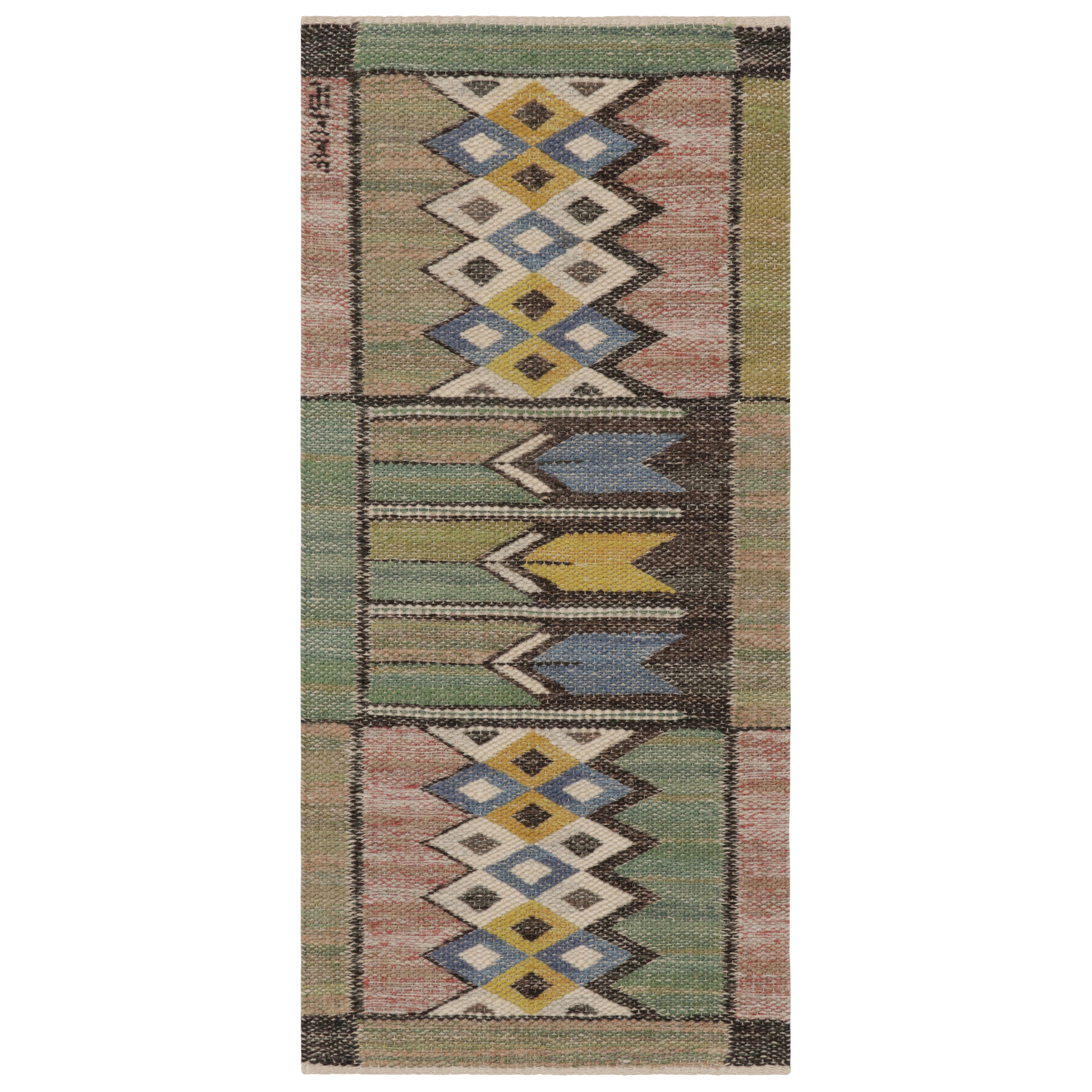 Signed Antique Marta Maas Swedish Textile, Scandinavian Geometric - Rug 
Kilim For Sale