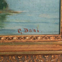 Signed Antique Norwegian Coastal Landscape Oil Painting