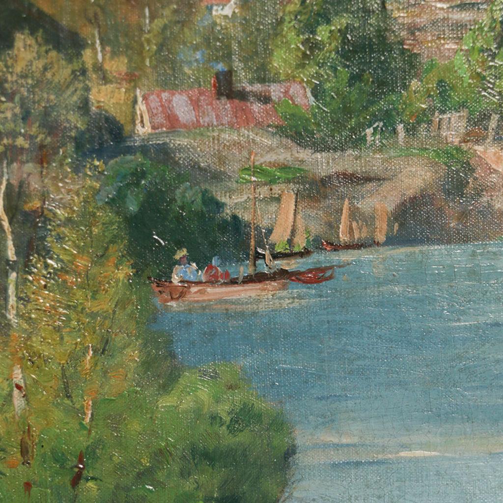 Signed Antique Norwegian Coastal Landscape Oil Painting 1