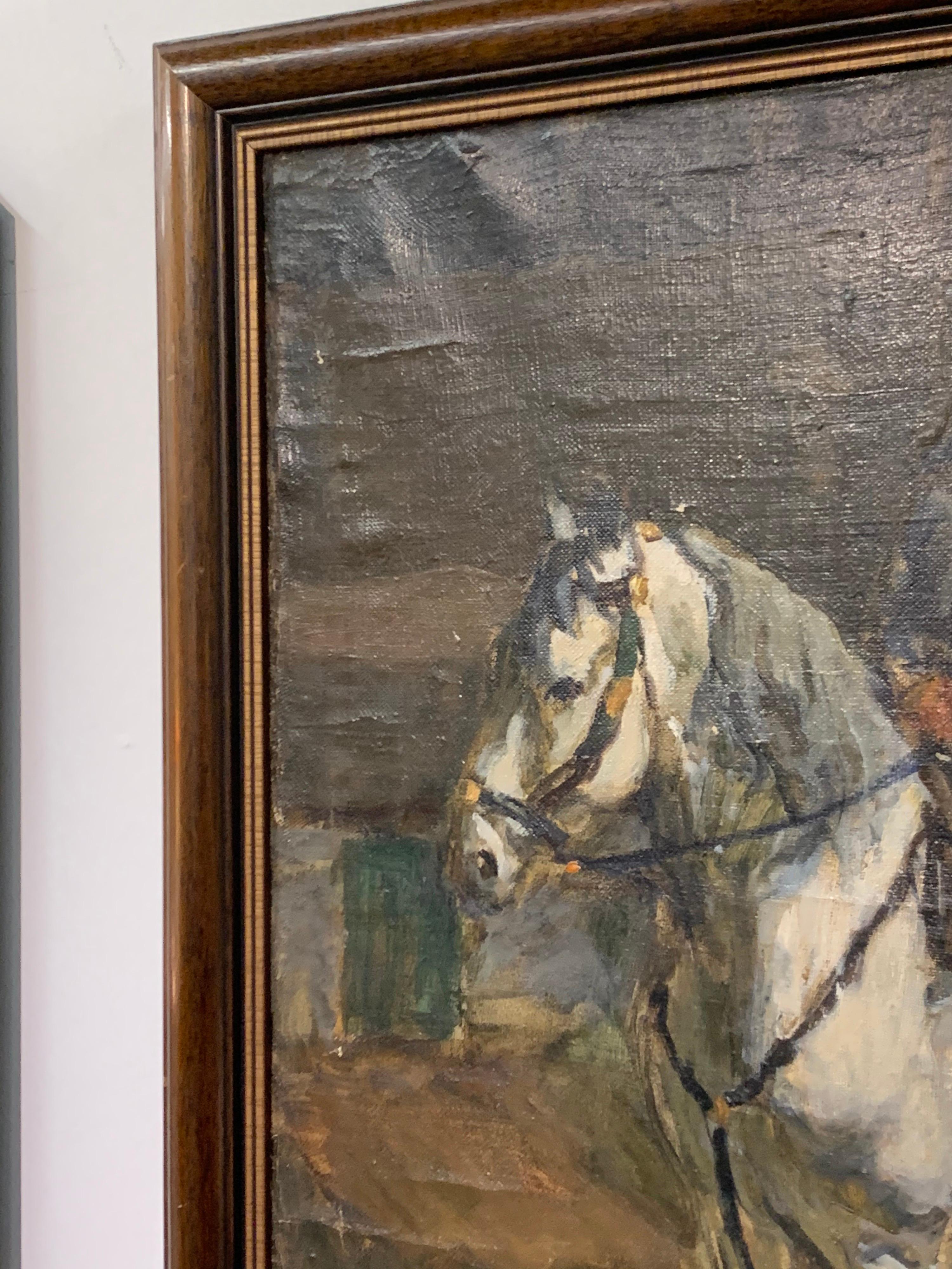 Signed Antique Original Painting Constable on Horse, Early 20th Century In Good Condition In West Hartford, CT