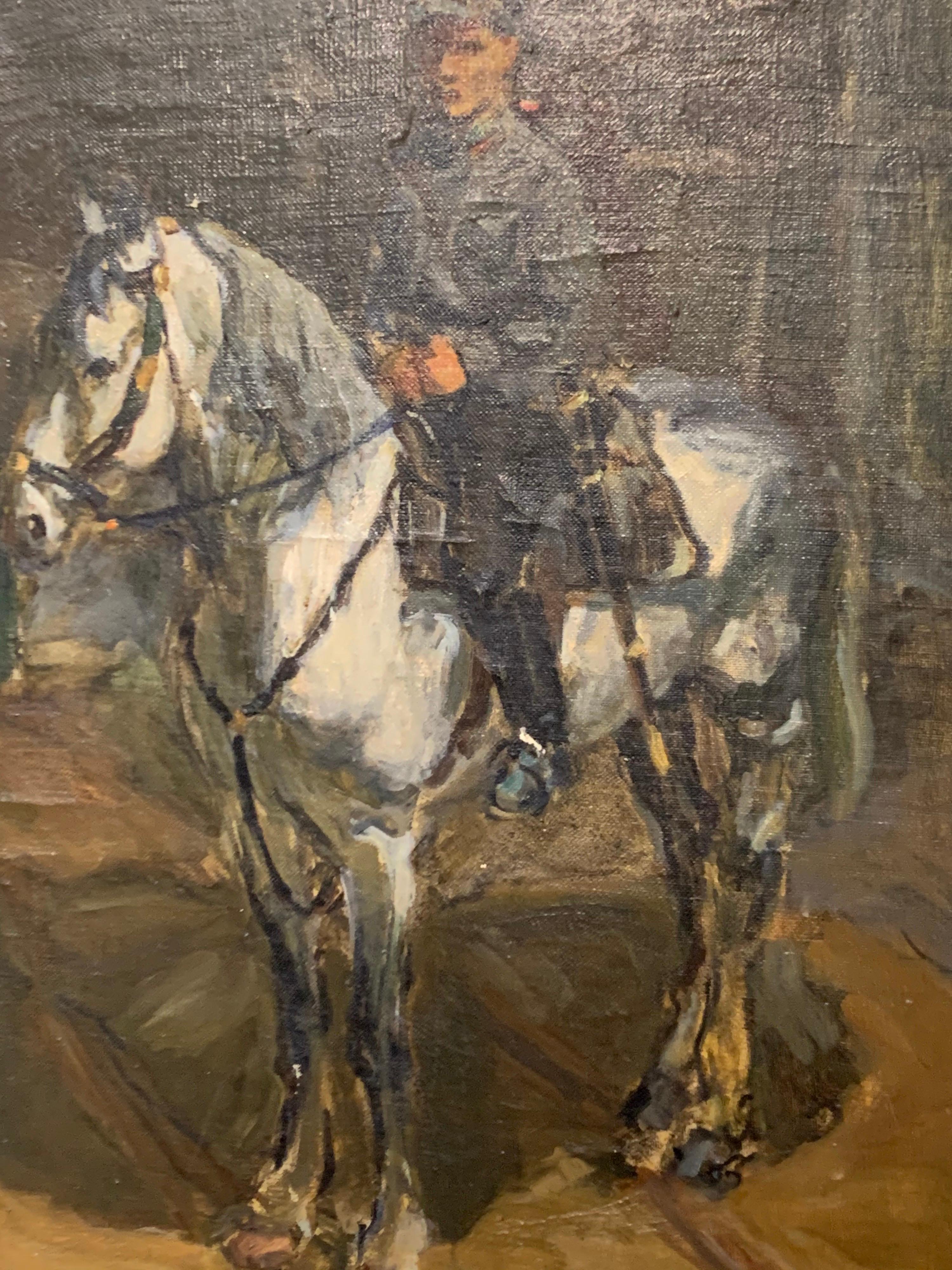 Signed Antique Original Painting Constable on Horse, Early 20th Century 2