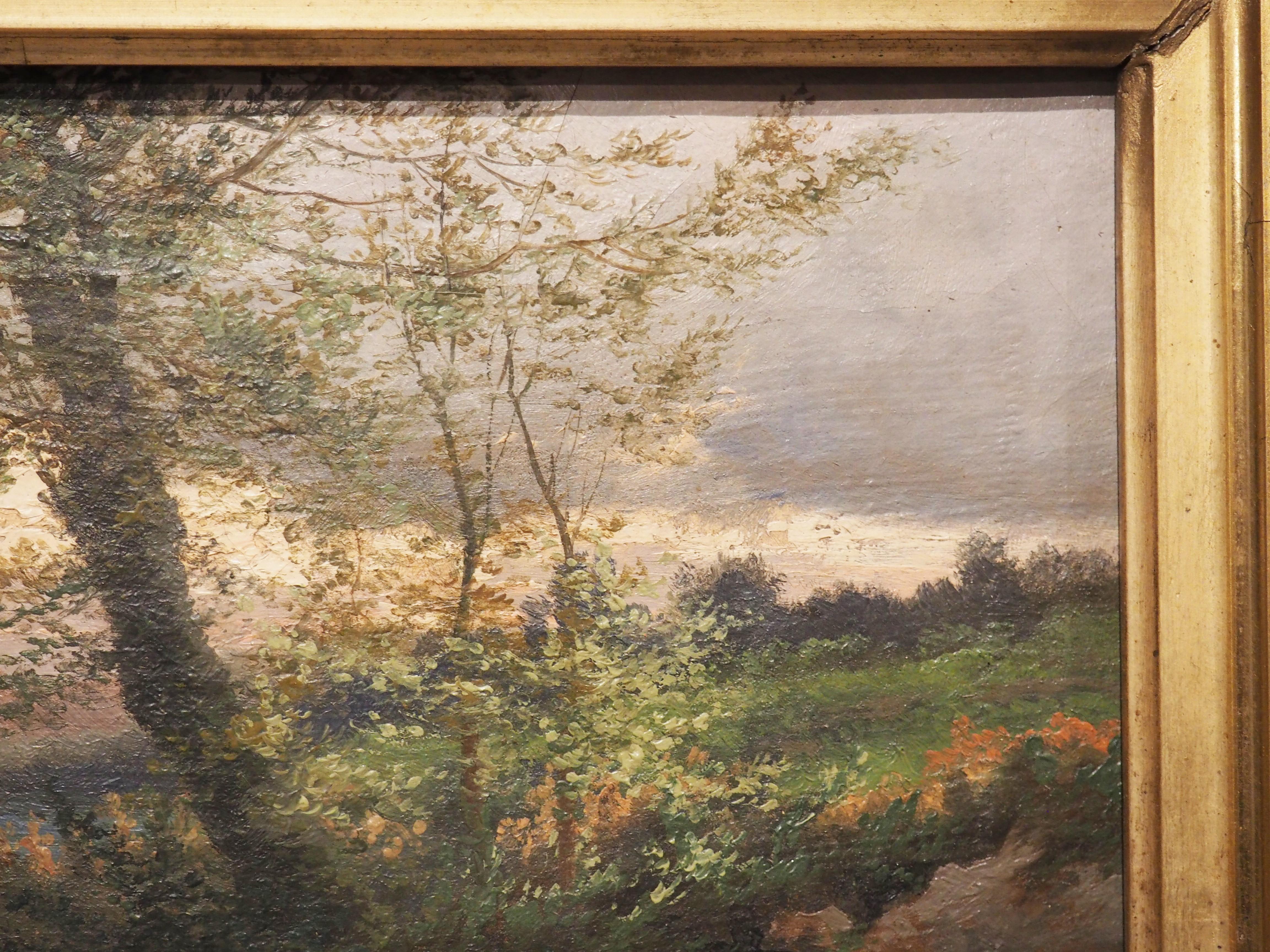 Dipinto antico pastorale con cornice in legno dorato, firmato, Belgio, XIX secolo in vendita 4