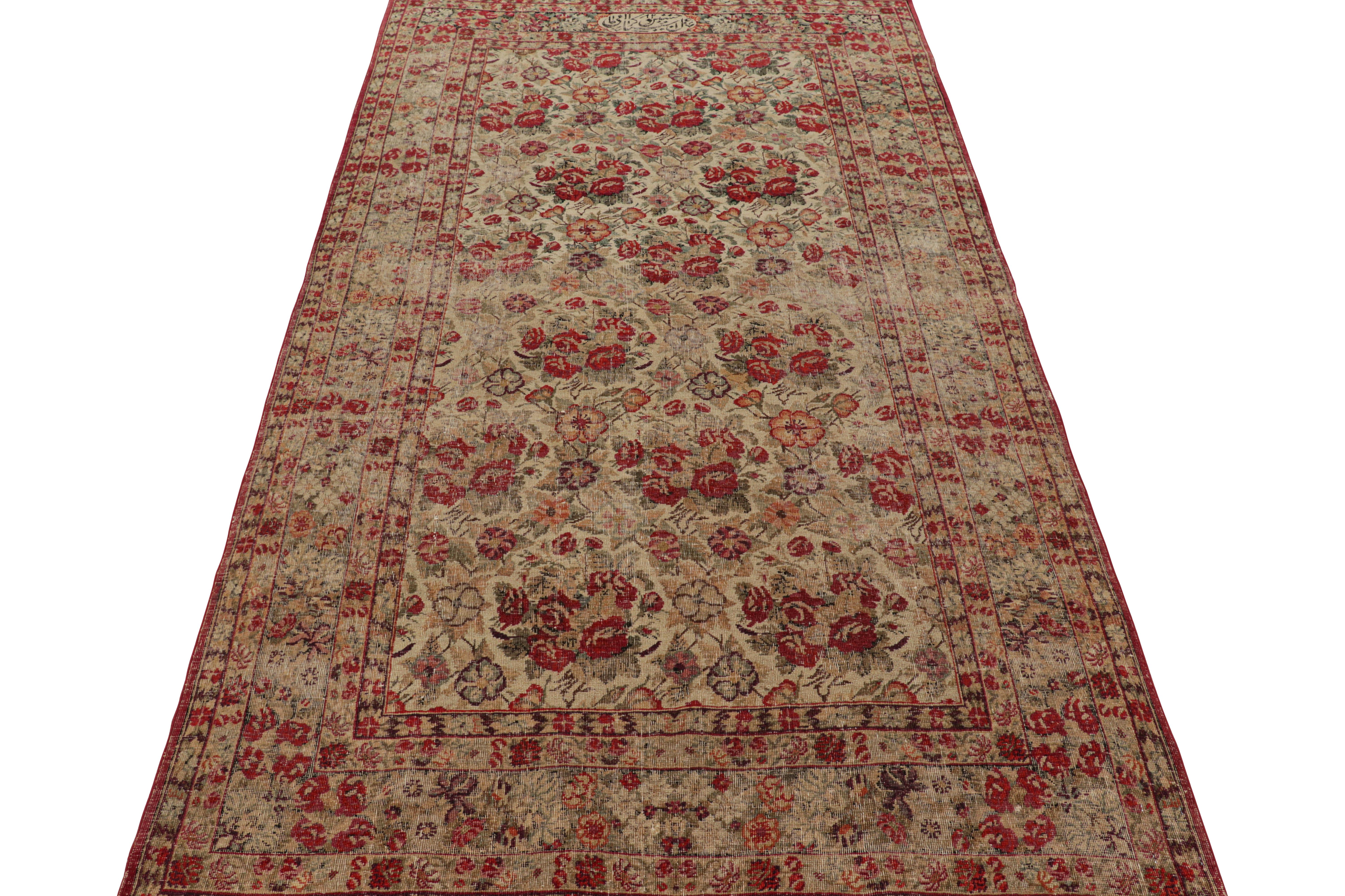 Late 19th Century Signed Antique Persian Rug from Tehran with Floral Patterns, from Rug & Kilim For Sale