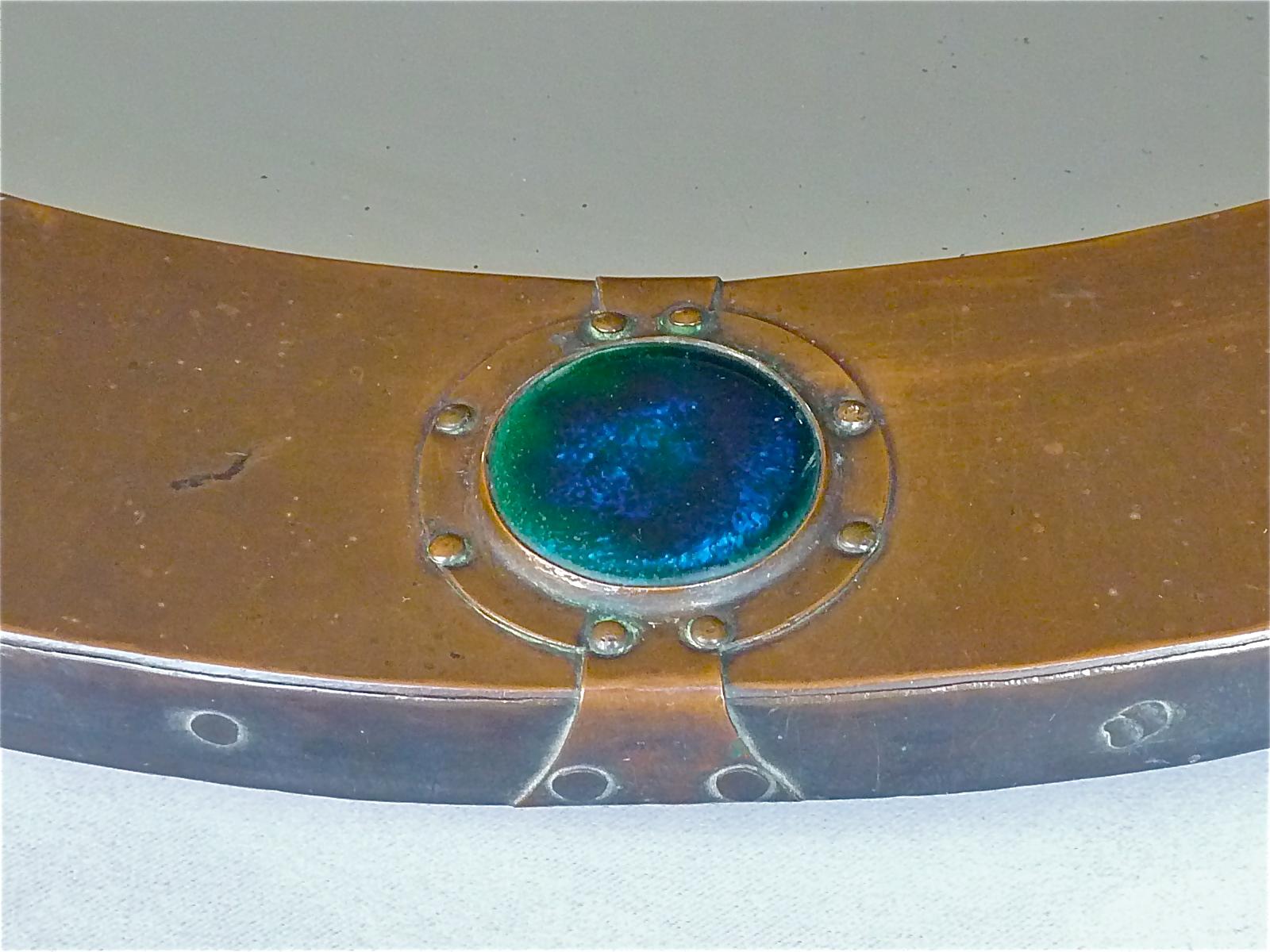 Signed Antique Round Liberty Wall Mirror Patinated Copper Arts & Crafts, 1900 1