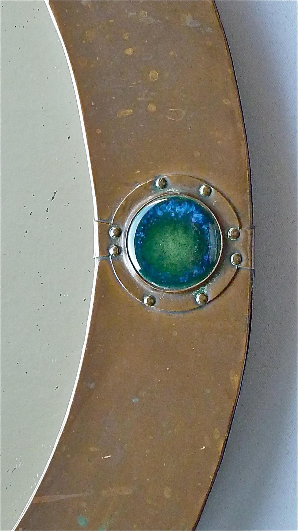 Signed Antique Round Liberty Wall Mirror Patinated Copper Arts & Crafts, 1900 7