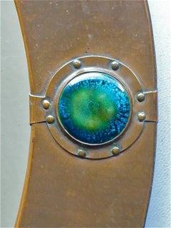 Signed Antique Round Liberty Wall Mirror Patinated Copper Arts & Crafts, 1900