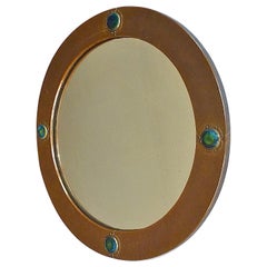 Signé Antique Miroir Mural Rond Liberty Cuivre Patiné Arts & Crafts:: 1900