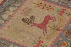 Signed Antique Swedish Textile, Scandinavian Folk Art Pictorial - Rug & Kilim