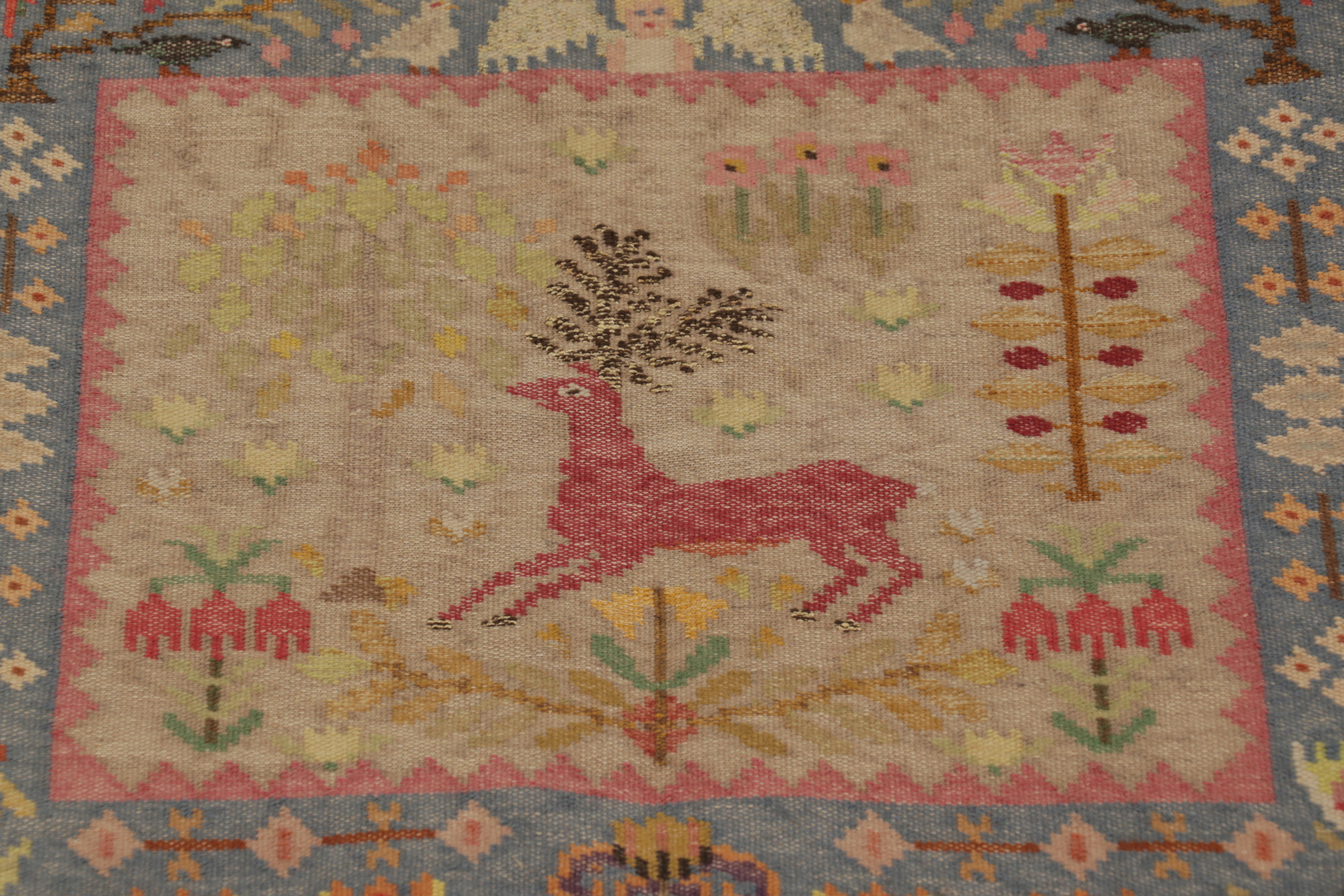 Suédois Textile suédois ancien signé, art populaire scandinave pictural - Rug & Kilim en vente