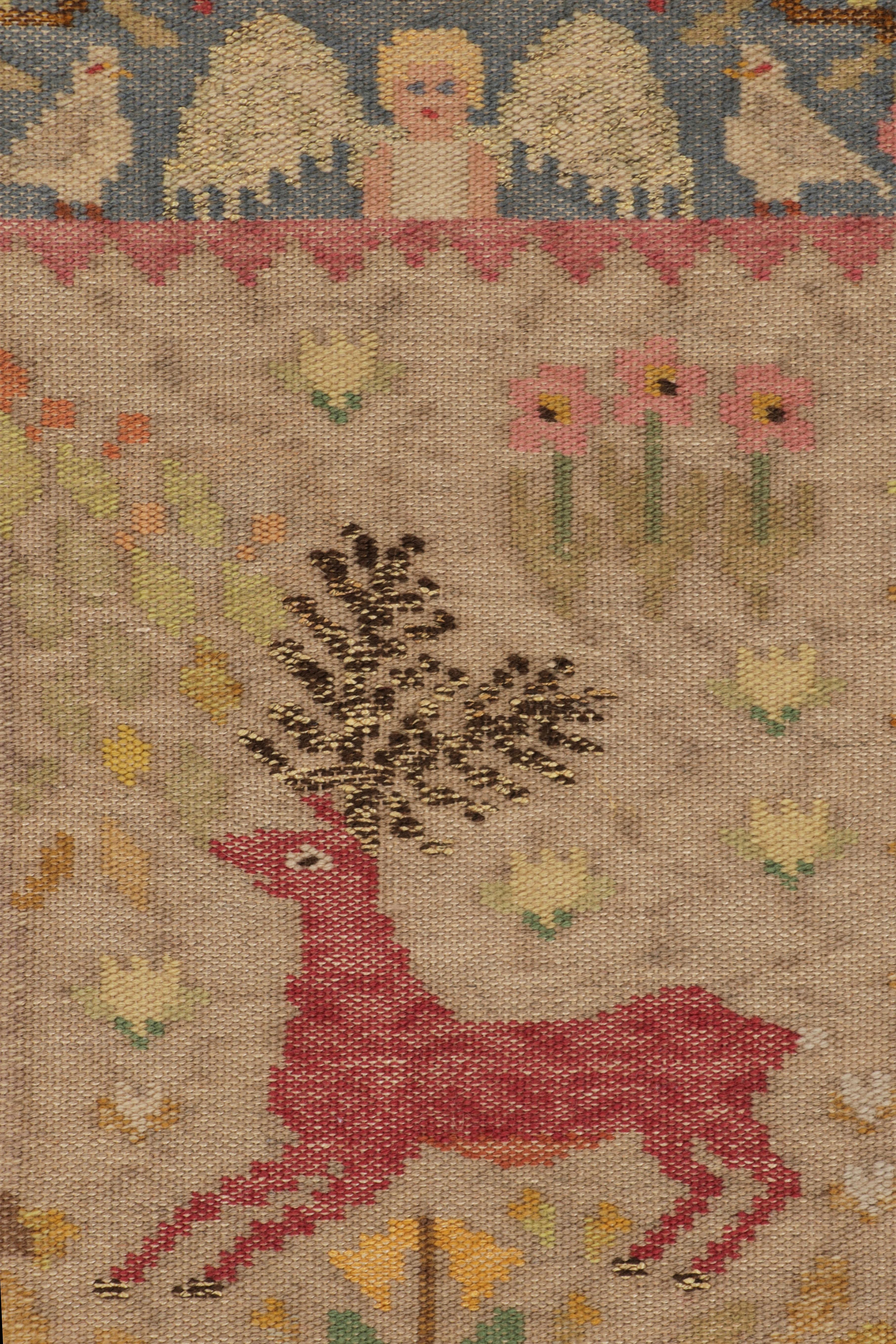 Textile suédois ancien signé, art populaire scandinave pictural - Rug & Kilim Bon état - En vente à Long Island City, NY