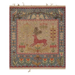 Signed Antique Swedish Textile, Scandinavian Folk Art Pictorial - Rug & Kilim