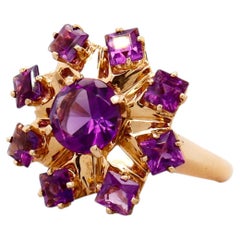 Signed Antique Tiffany & Co. 14K Gold & Amethyst Snowflake Cluster Cocktail Ring