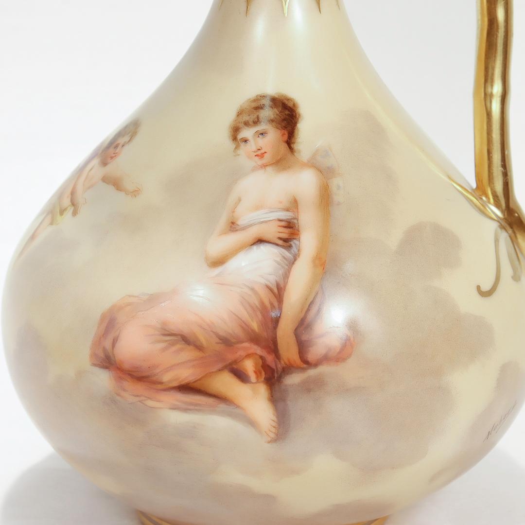 Signed Antique Vienna Handpainted Porcelain Ewer depicting Psyche In Good Condition For Sale In Philadelphia, PA