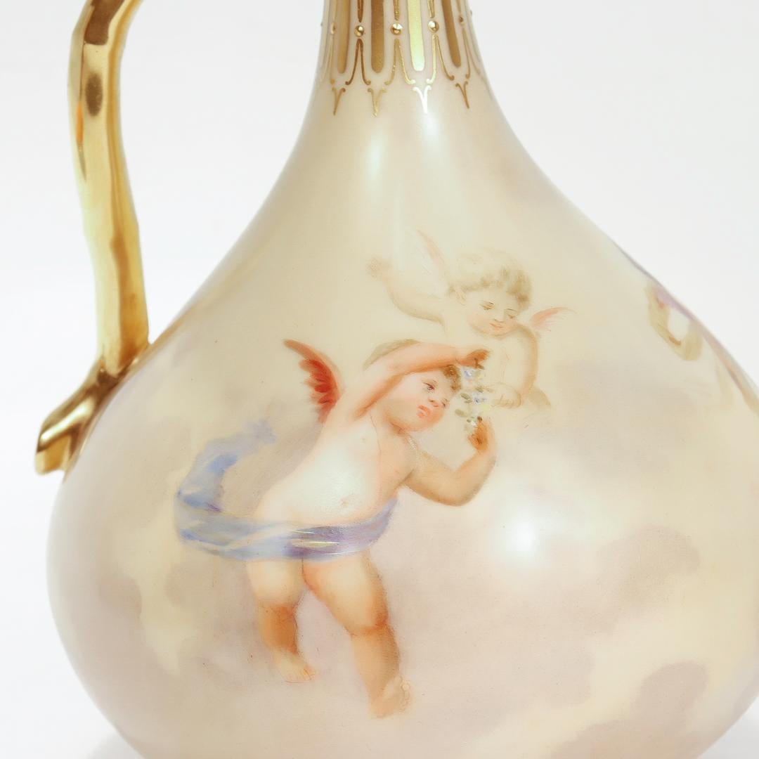 19th Century Signed Antique Vienna Handpainted Porcelain Ewer depicting Psyche For Sale