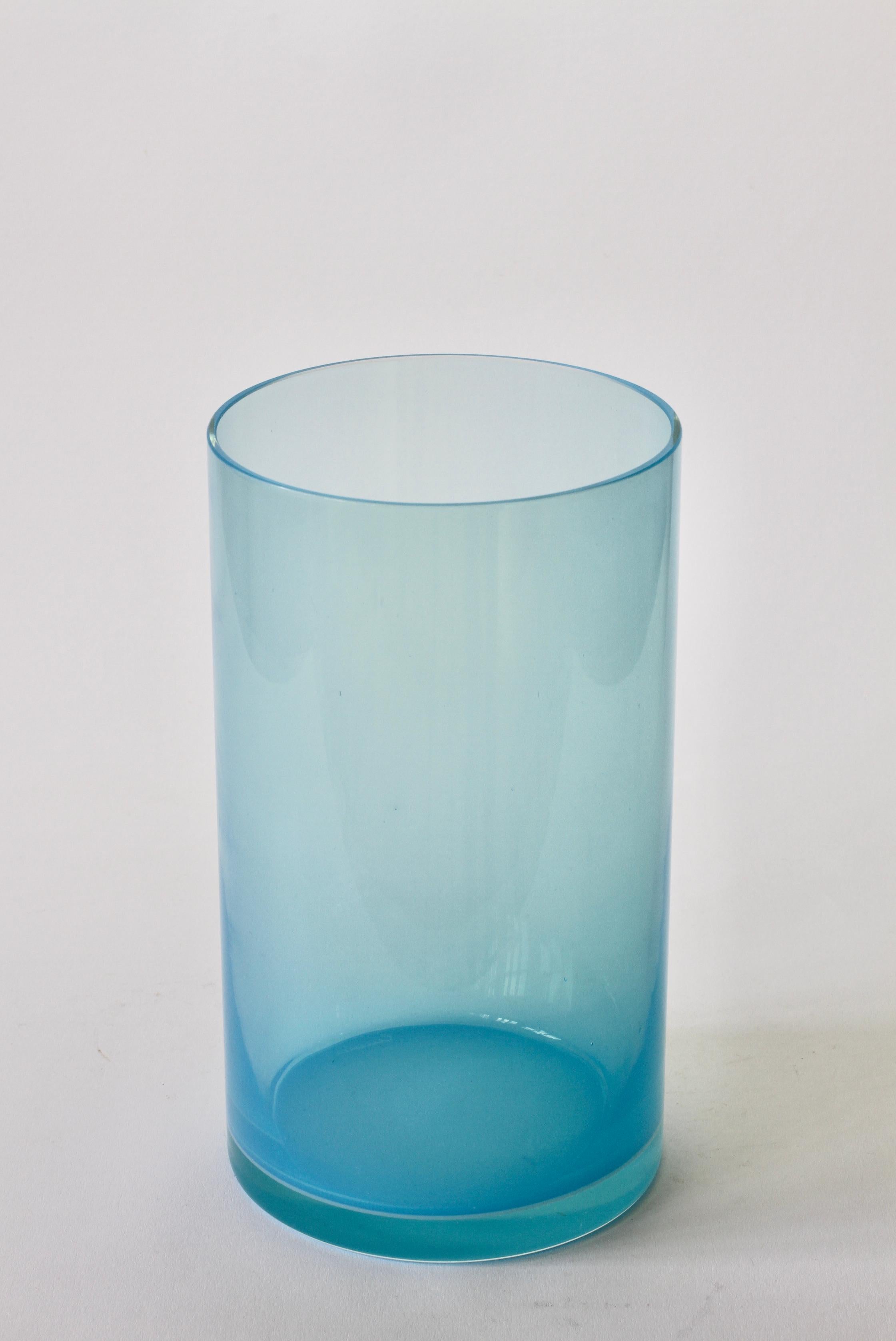 Stunning midcentury, vintage 'Opalino' Murano glass vase or vessel designed by Antonio da Ros for Cenedese, circa 1970-1990 Wonderful translucent color (colour) of vibrant light blue / clear glass. Simplistic yet elegant form - almost