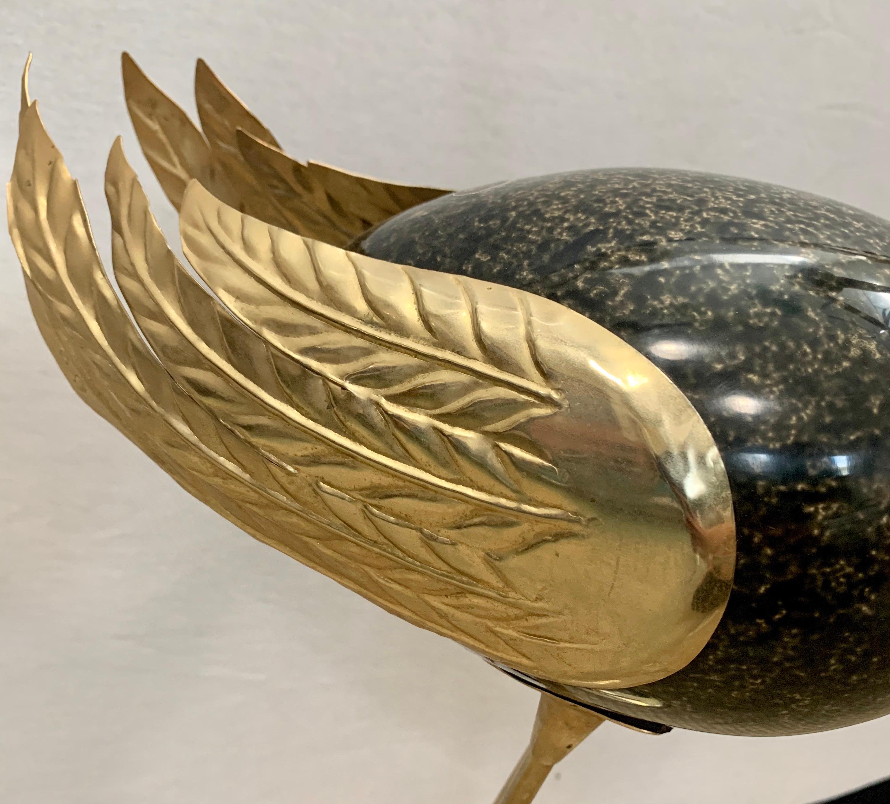Signed Antonio Pavia Italian Gold & Black Enameled Brass Birds Egrets Sculptures In Good Condition In West Hartford, CT