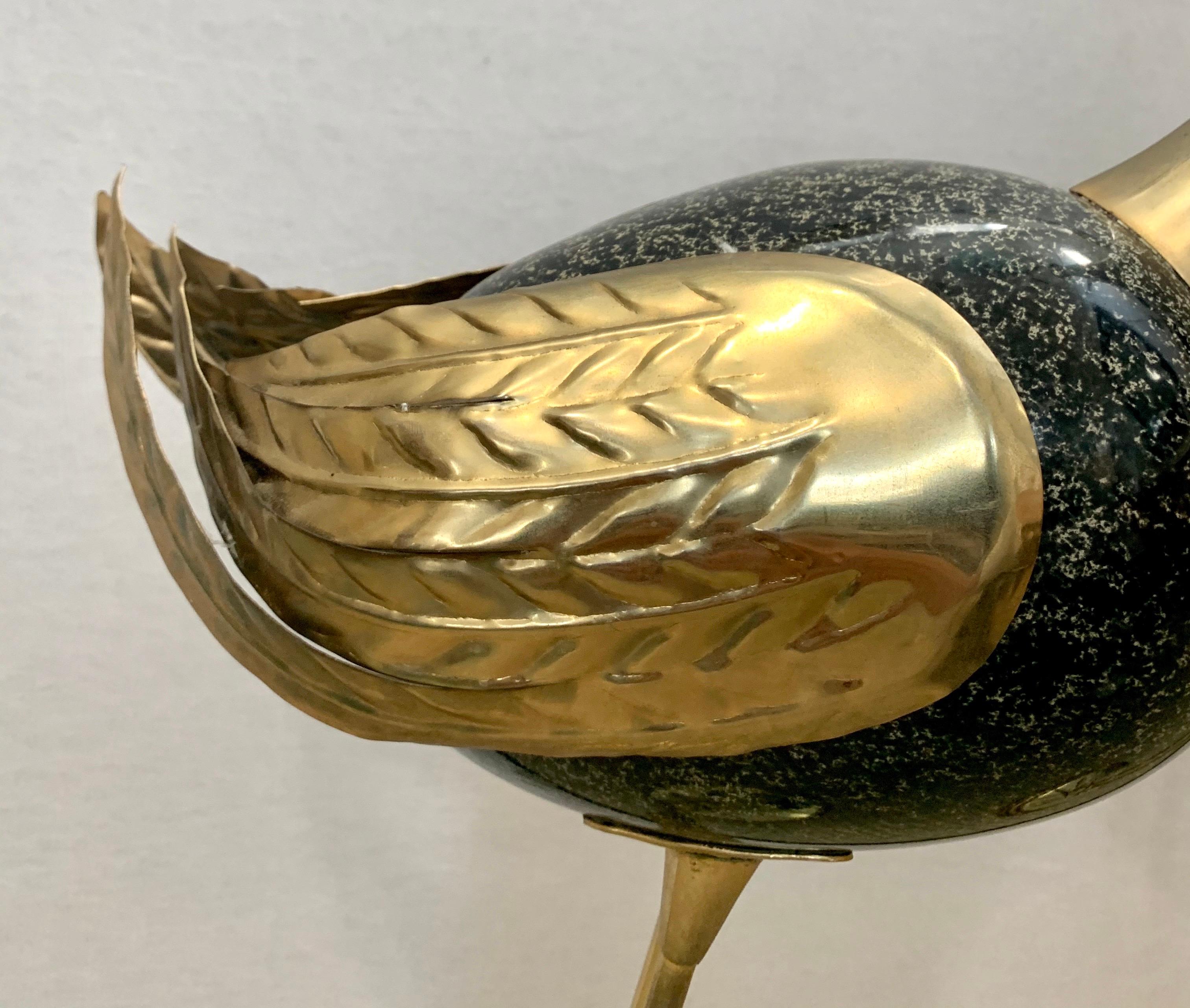 20th Century Signed Antonio Pavia Italian Gold & Black Enameled Brass Birds Egrets Sculptures