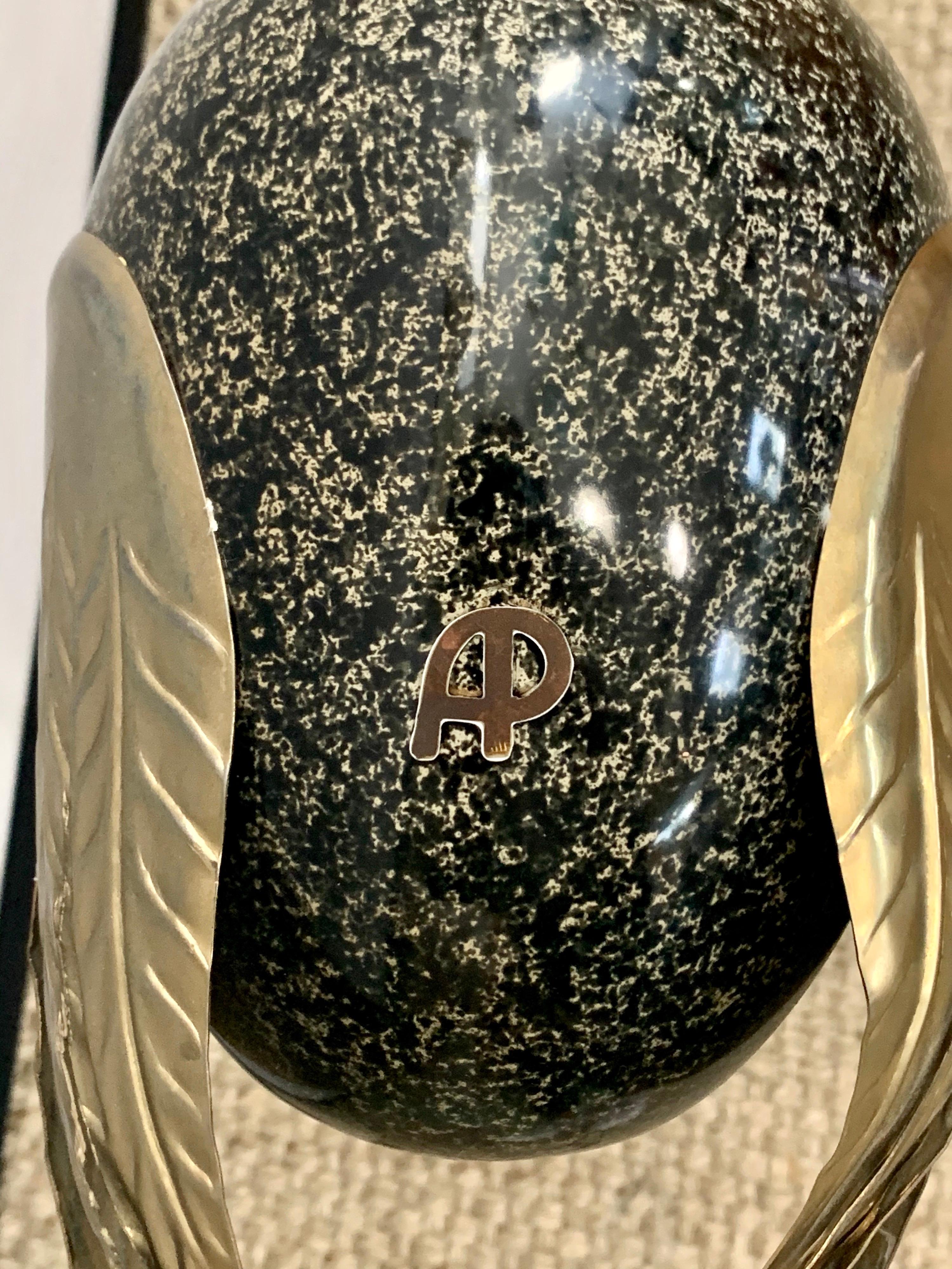 Signed Antonio Pavia Italian Gold & Black Enameled Brass Birds Egrets Sculptures 2